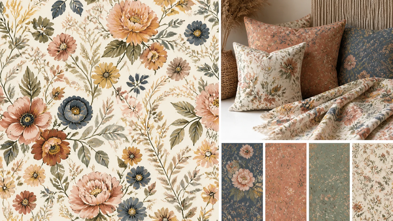 Boho Floral Fabric Patterns AI Image Generator
