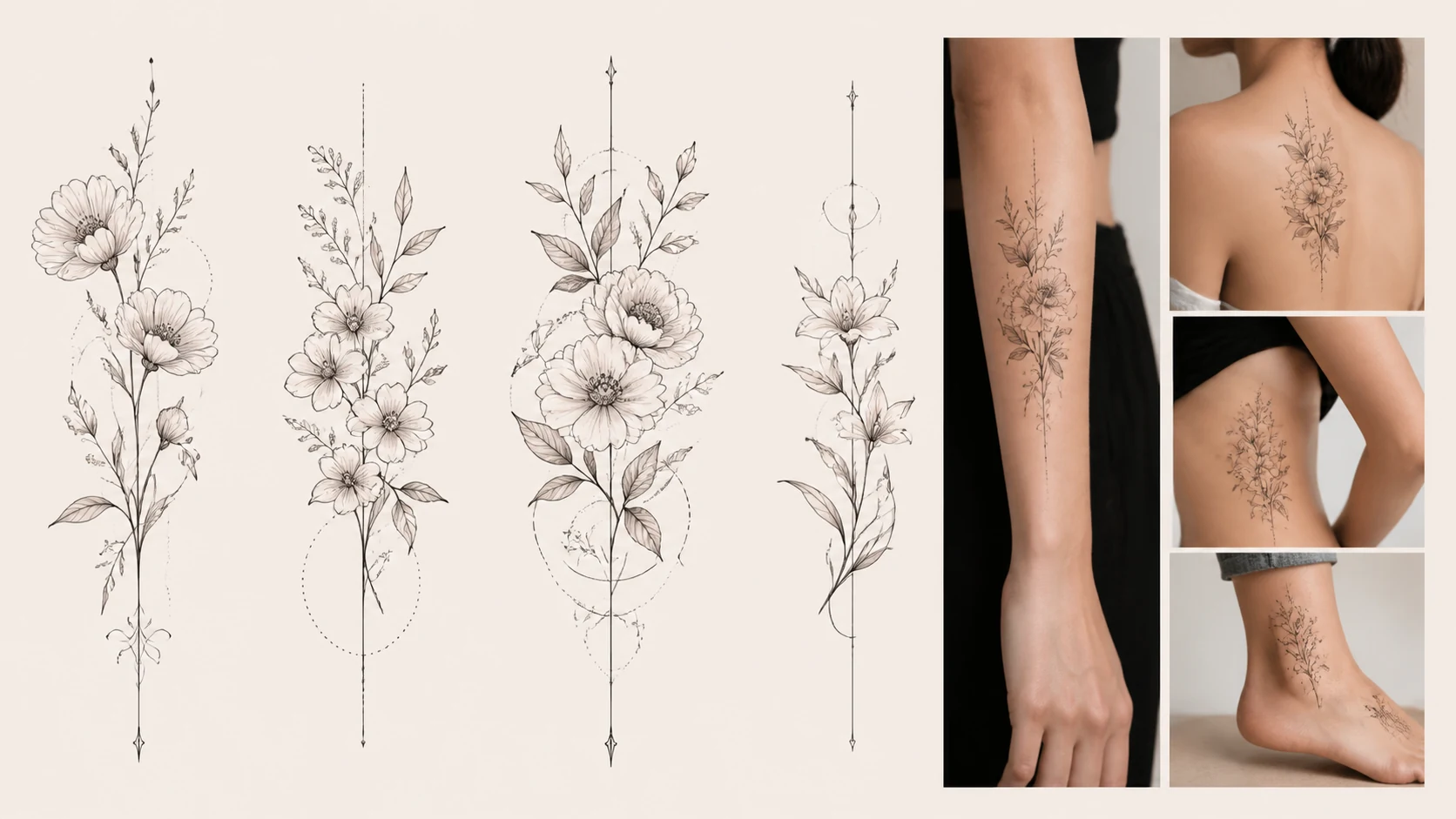 Fine Line Floral Tattoo Designs AI Image Generator