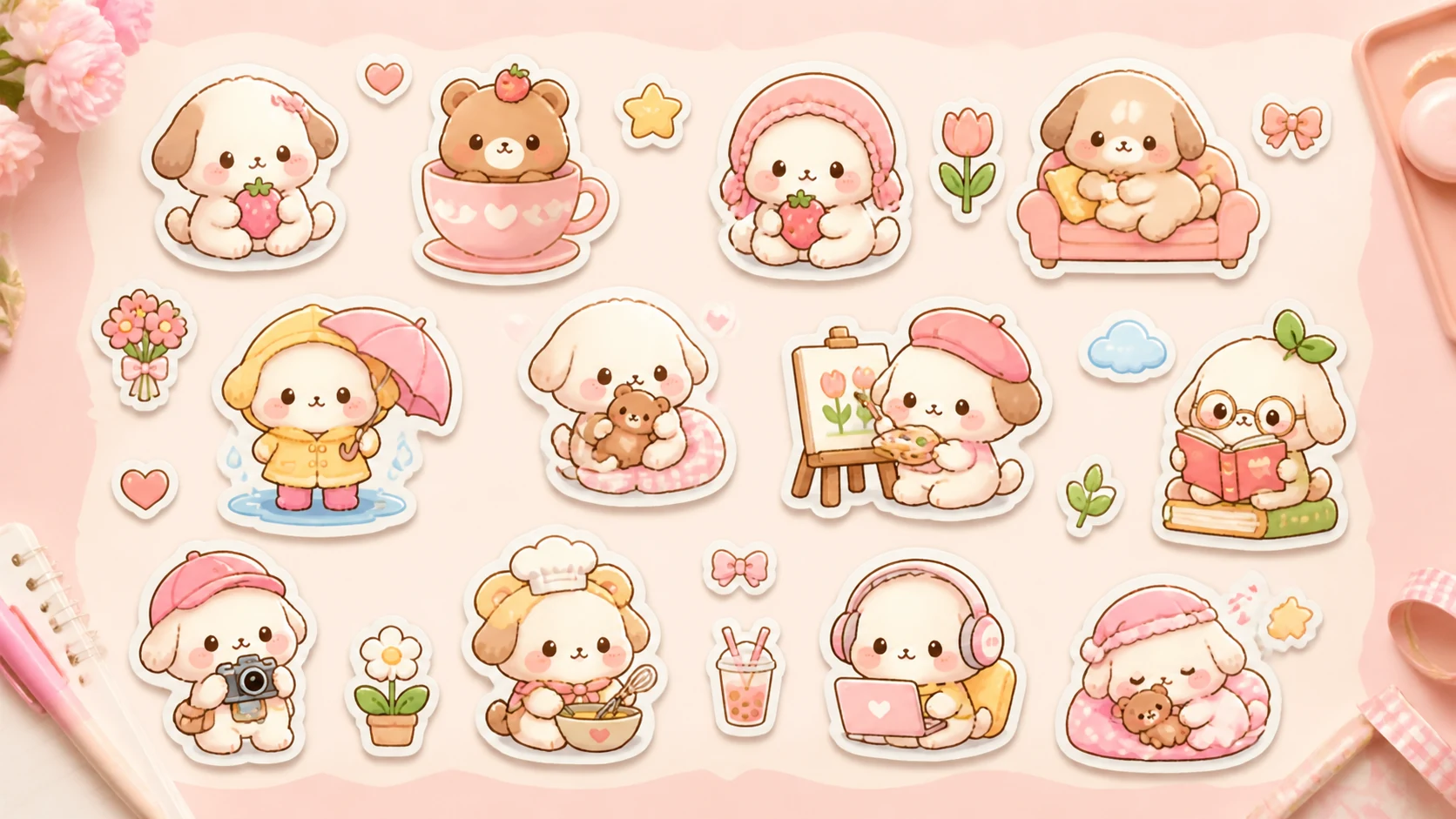 Kawaii Sticker Sheet Designs AI Image Generator