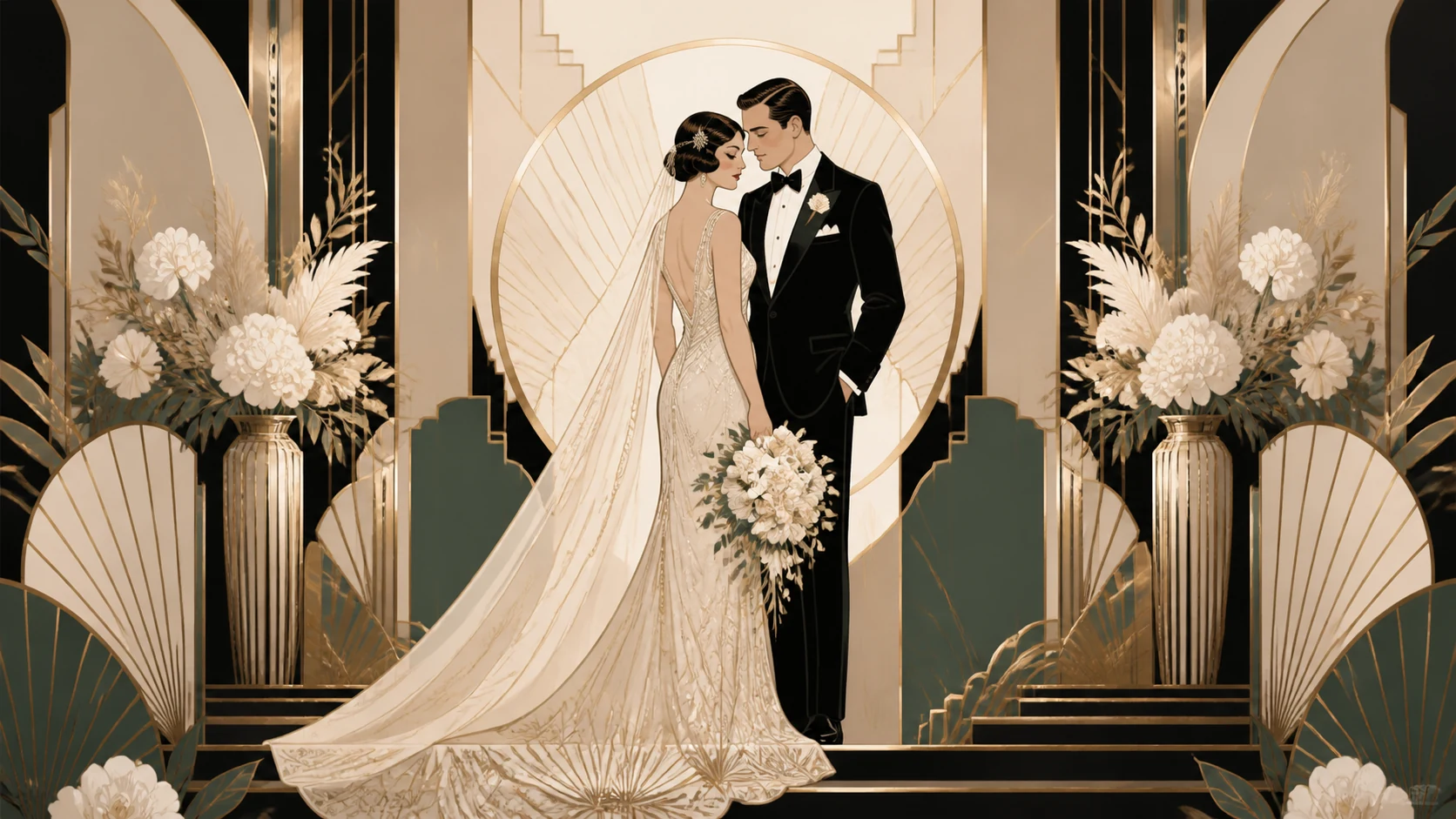 Vintage Art Deco Wedding Art AI Image Generator