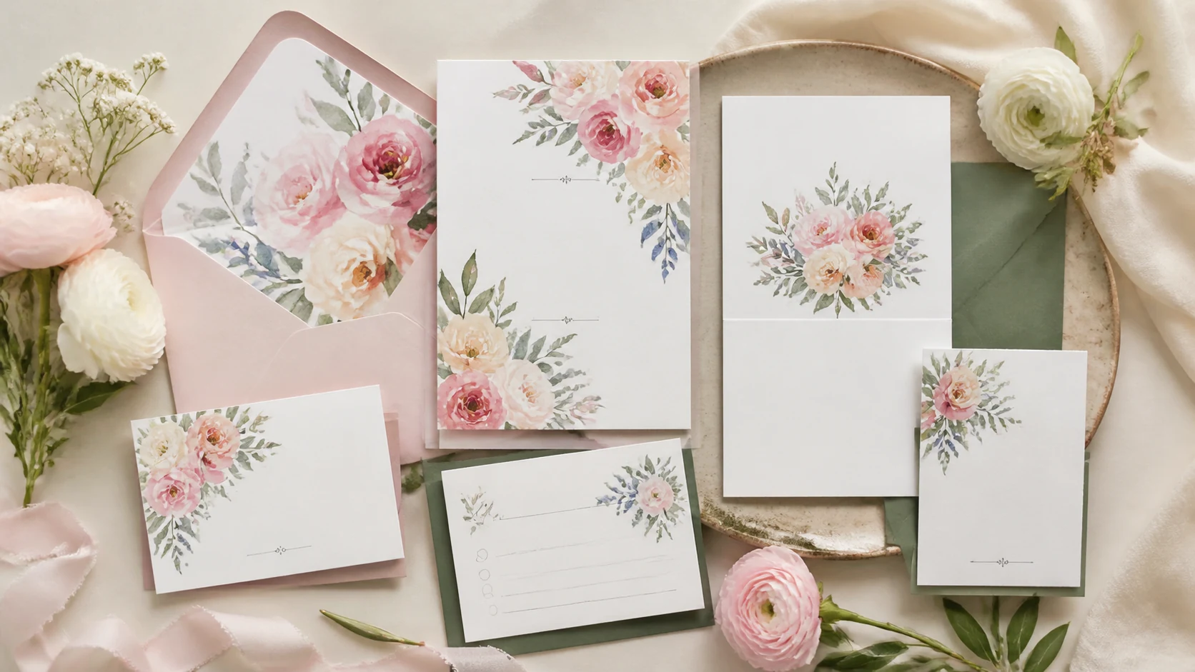 Watercolor Floral Wedding Suites AI Image Generator