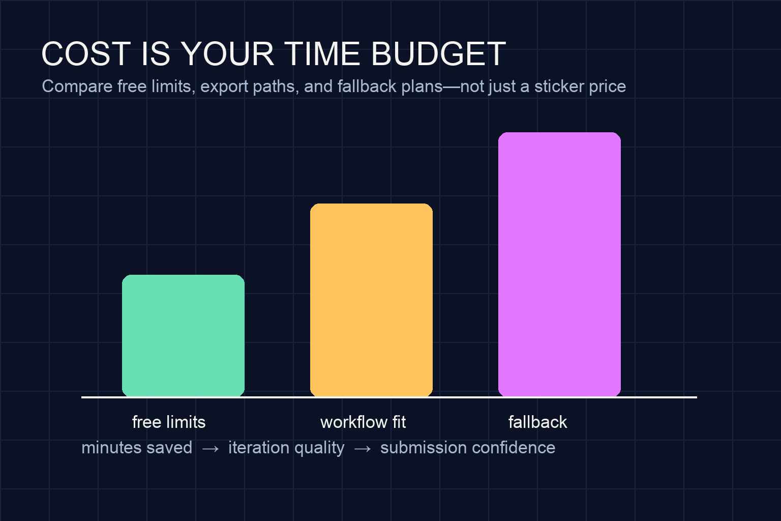 Game jam cost and time budget concept comparing free limits, workflow fit, and fallback planning