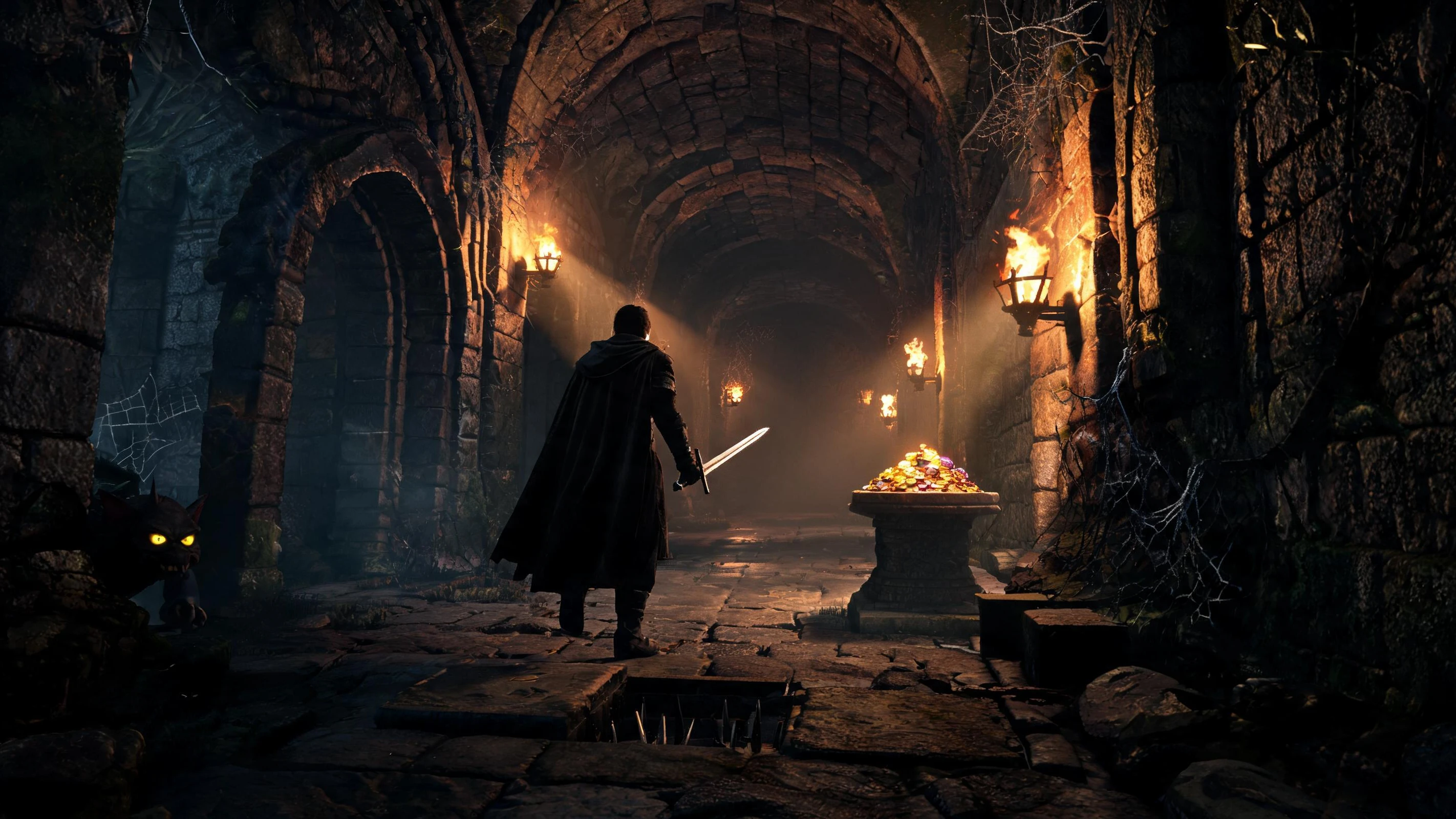 A detailed explorable game environment showing the destination of a worldbuilding workflow