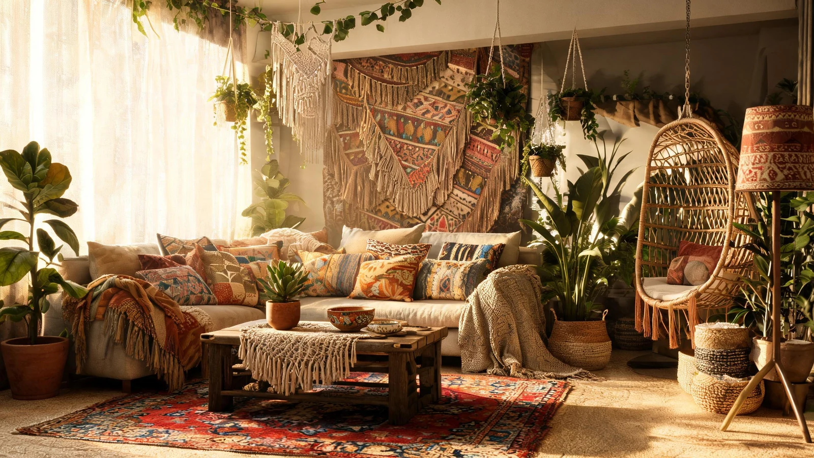 Create a bohemian outdoor patio visual
