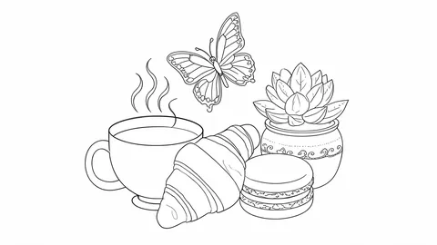 Close-up coloring book page outlines concept image with crisp subject focus