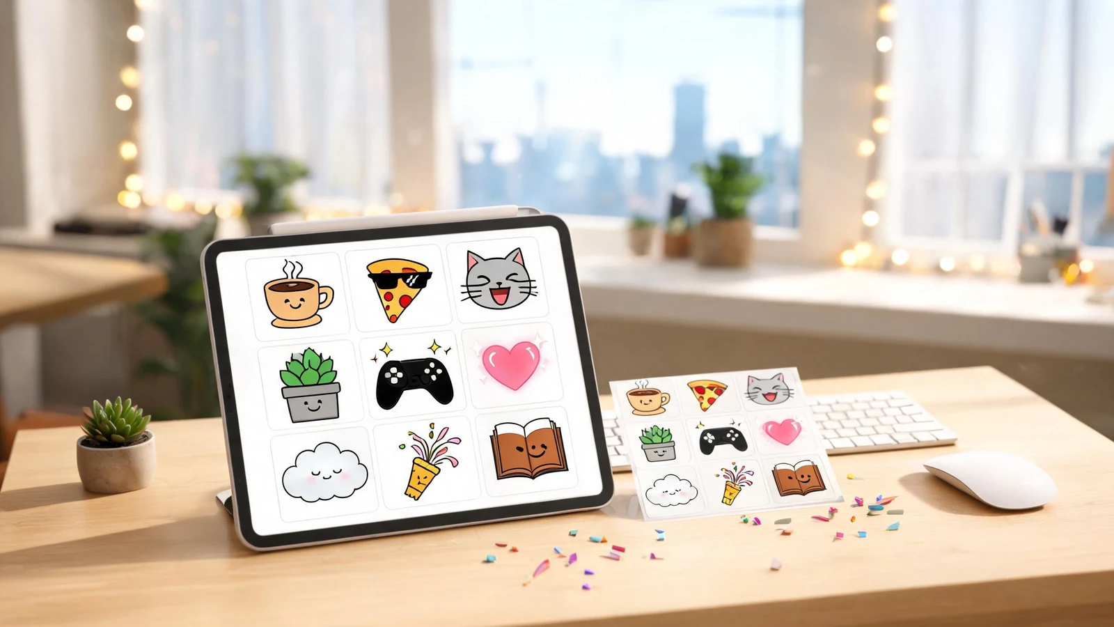 Wide-scene customizable emoji sets visual with strong foreground and background separation