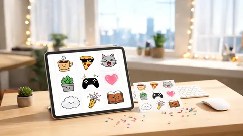 Wide-scene customizable emoji sets visual with strong foreground and background separation