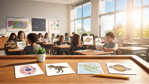 Wide-scene educational flashcard images visual with strong foreground and background separation