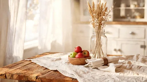 Create a rustic farmhouse living room scene