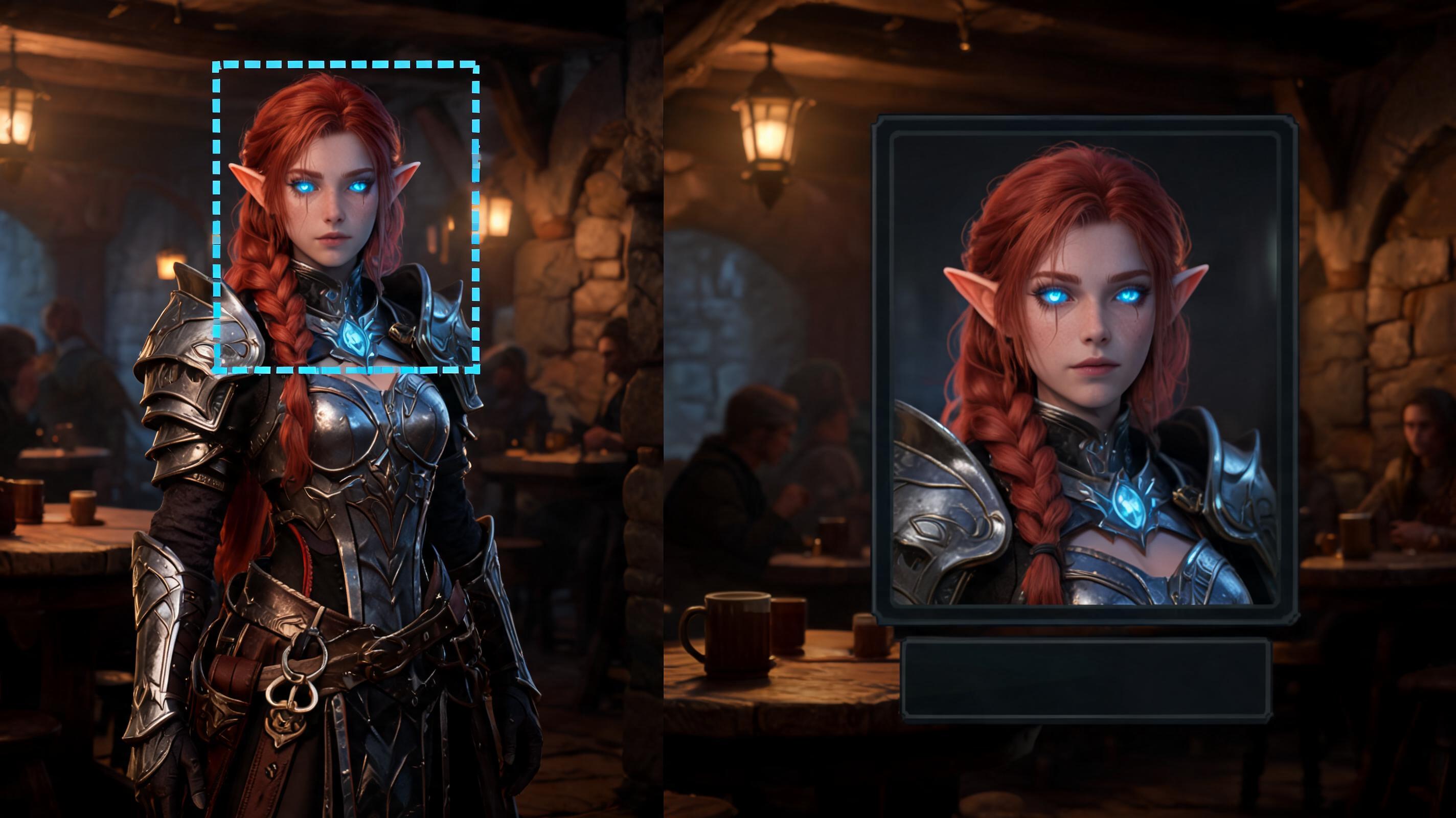 Dialogue UI crop checks illustration for AI RPG Character Portrait Generator