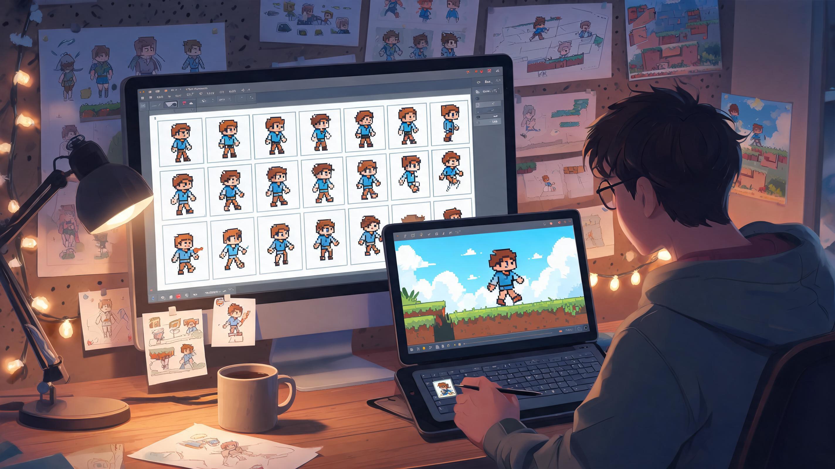 Sprite sheet planning illustration for AI Sprite Generator for Indie Games
