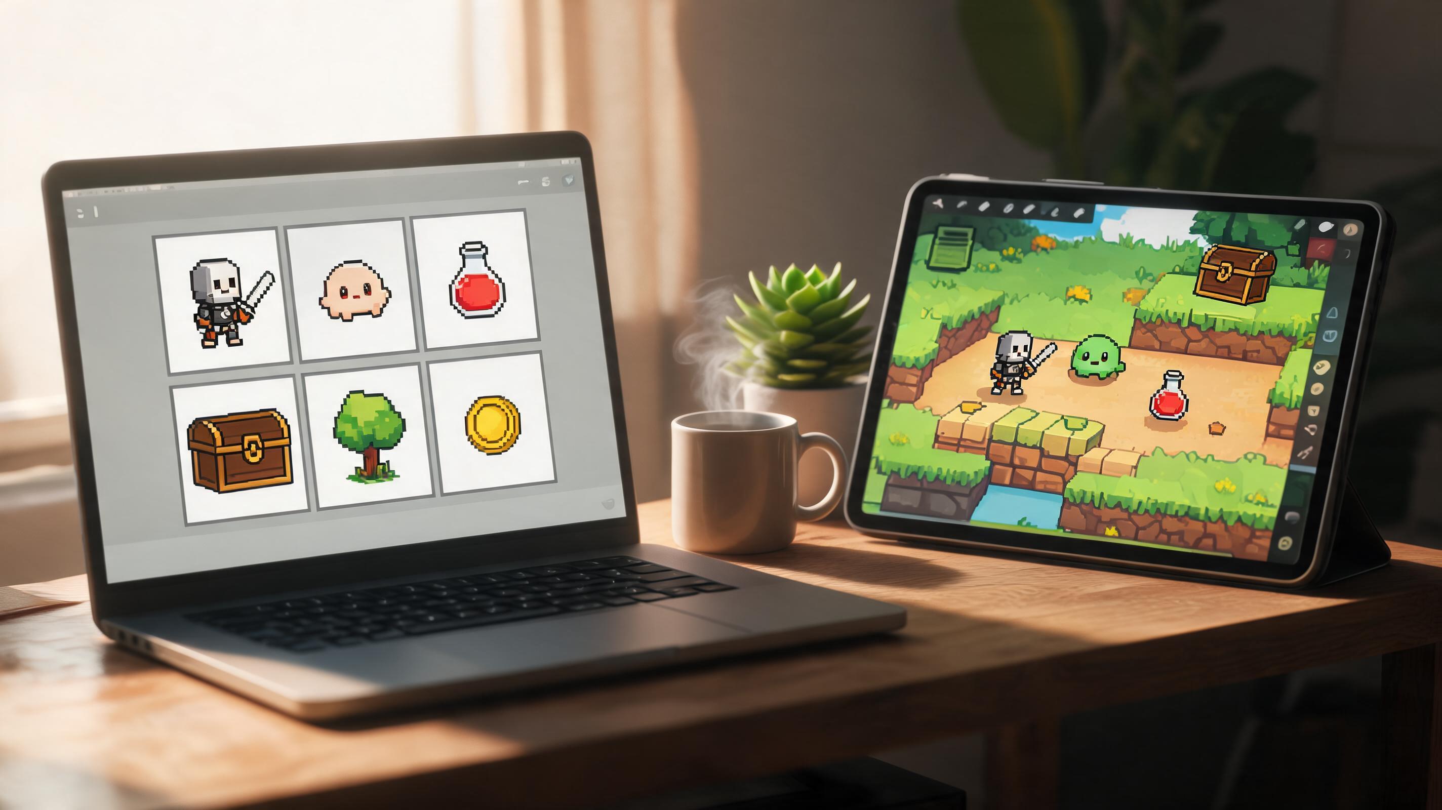Readable small-scale art illustration for AI Sprite Generator for Indie Games