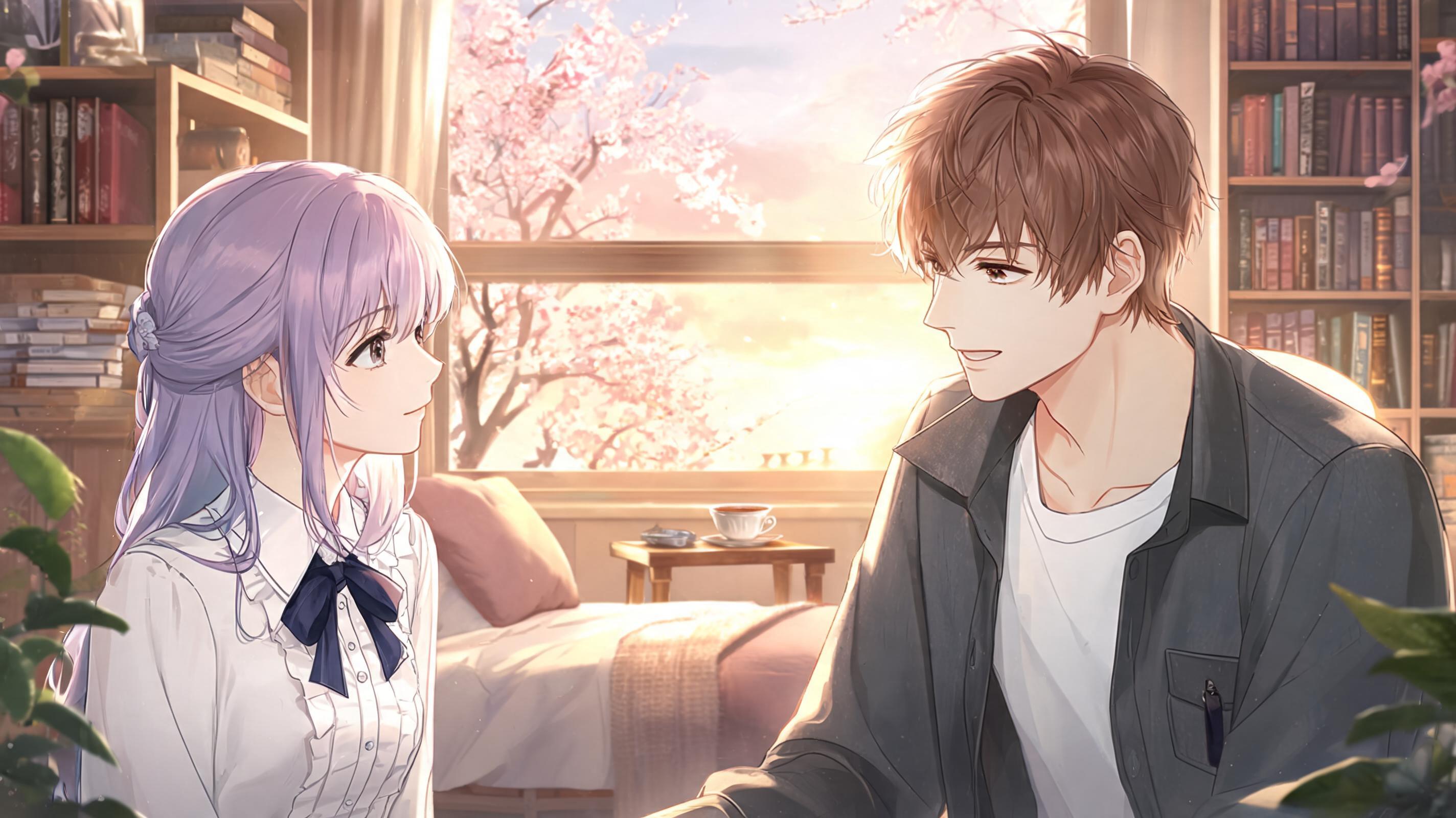 Dialogue scene framing illustration for AI Visual Novel Character Generator