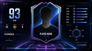 Futuristic soccer trading card template with blank fictional portrait area