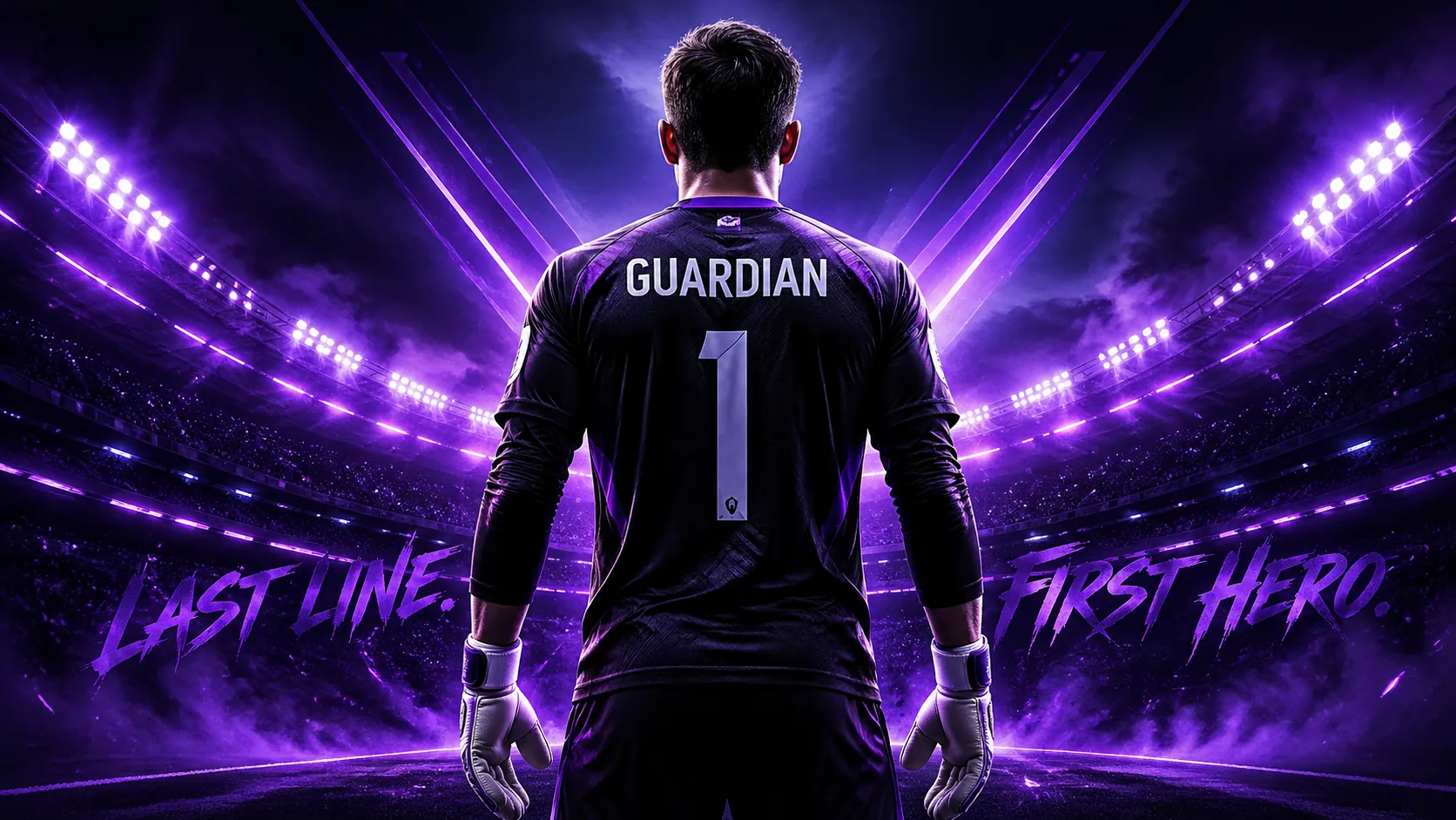 Football goalkeeper hero poster with face turned away