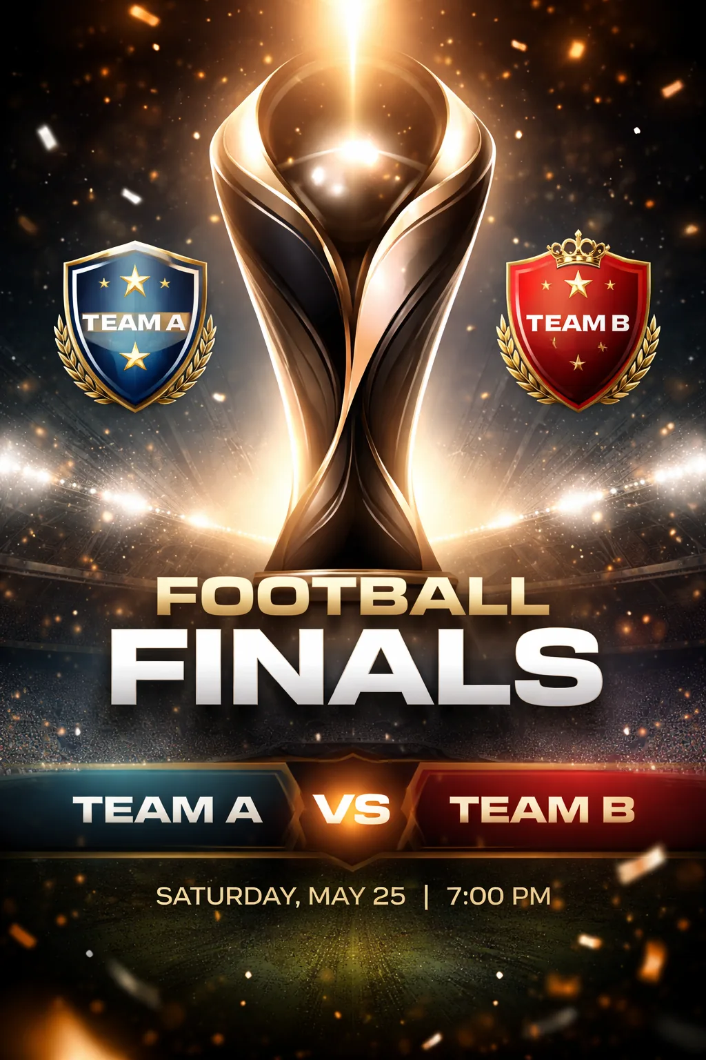 Vertical football finals poster concept with an abstract trophy shape
