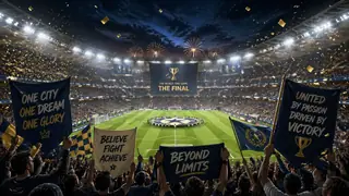 Generic international soccer finals scene with fans holding invented banners
