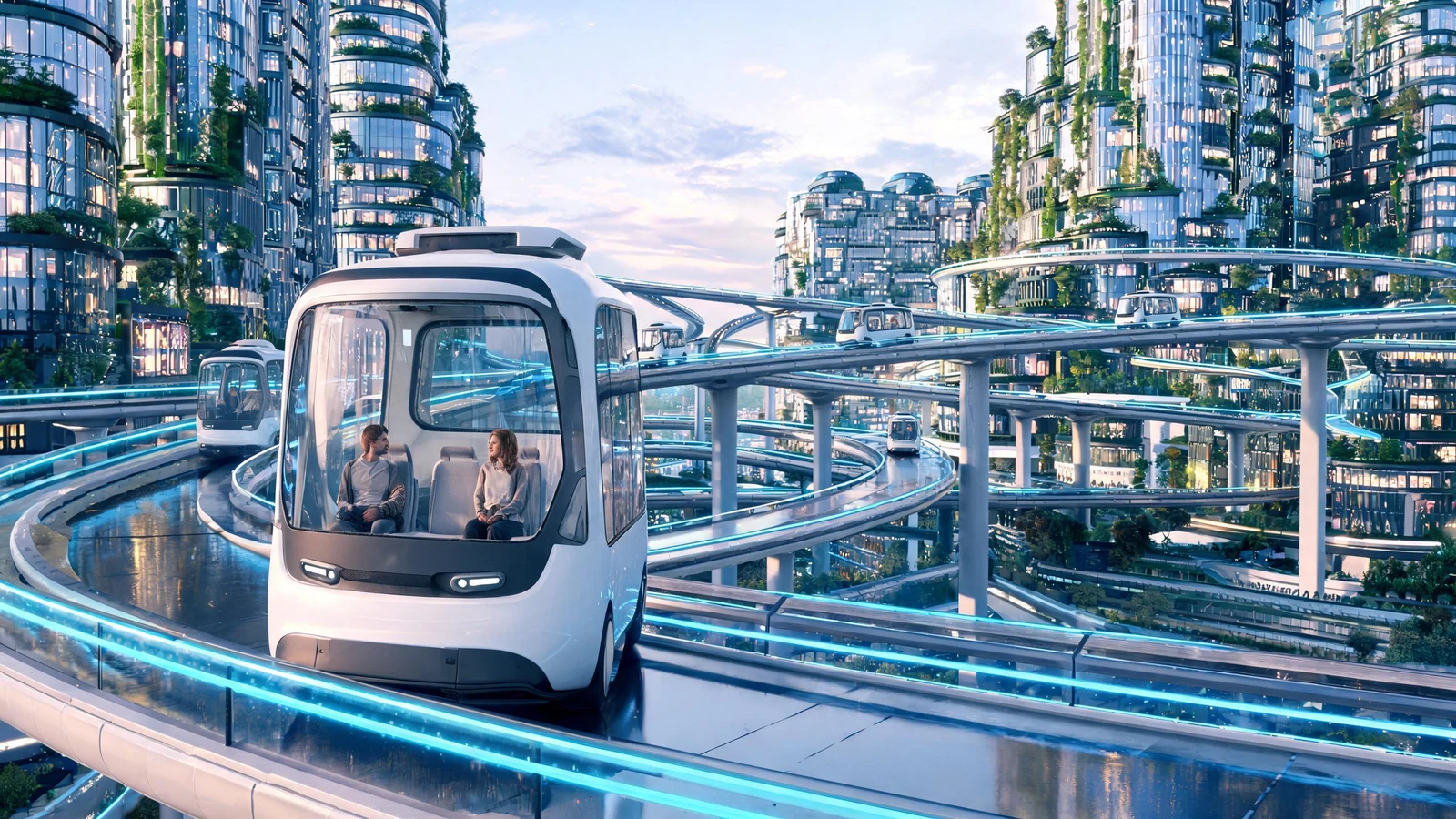 Close-up future city transportation concepts concept image with crisp subject focus