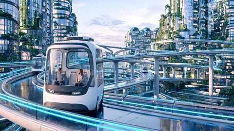 Close-up future city transportation concepts concept image with crisp subject focus
