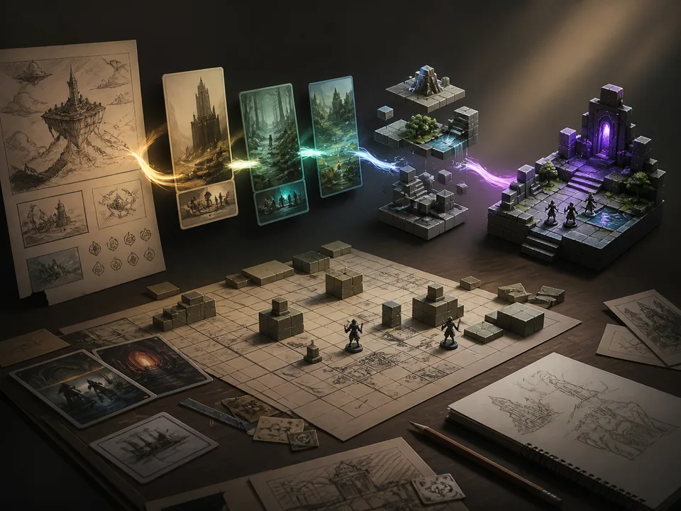 AI game design planning visual showing lp hero 01