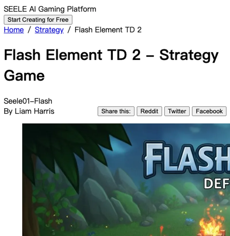 Published SEELE AI game output page showing a named game concept and real rendered result