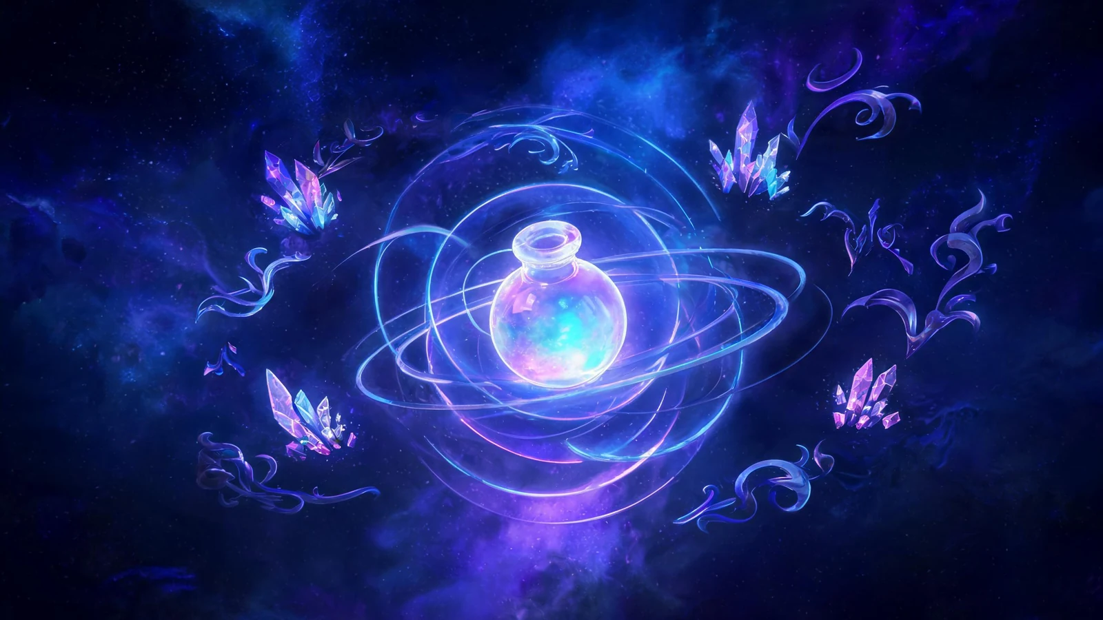 Fantasy potion and crystal artwork used as visual direction for a game UI design kit