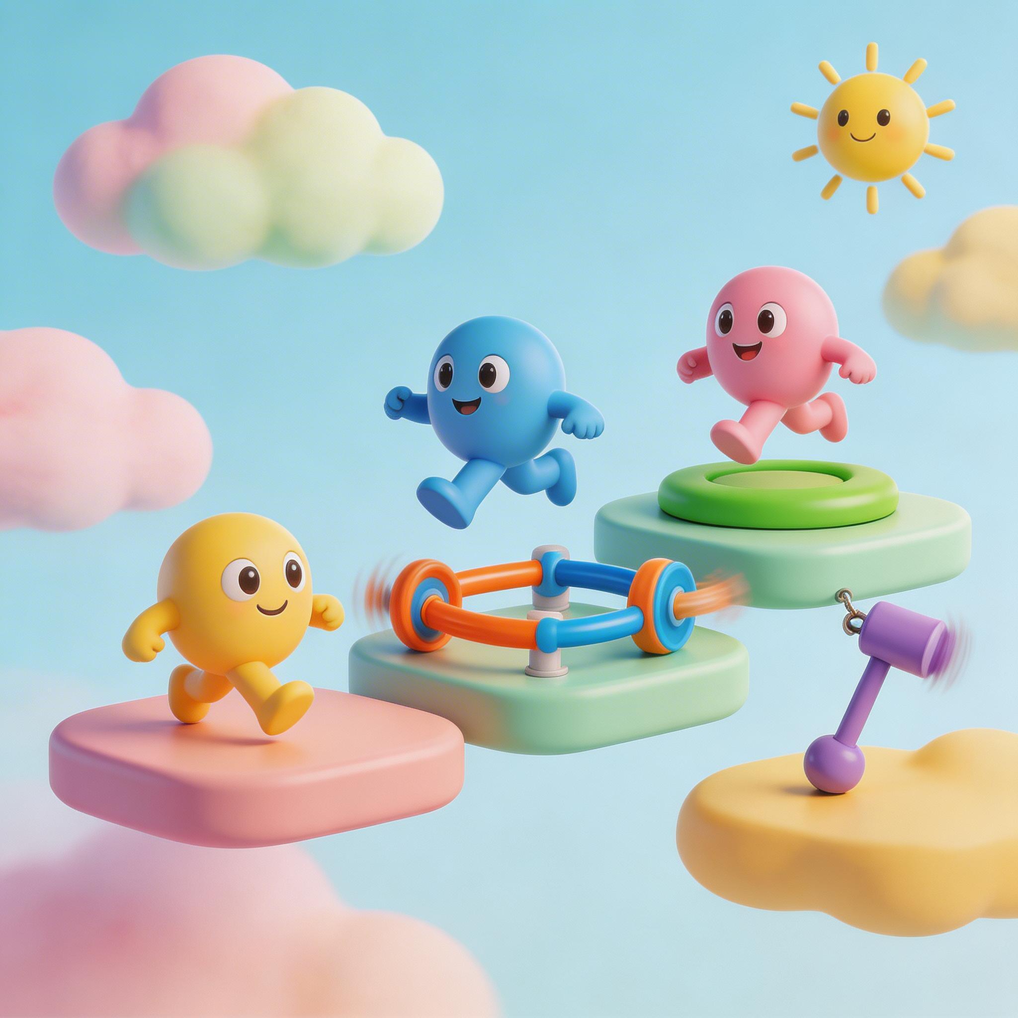 Colorful 3D obstacle race scene for a LOLBeans-style browser game prototype