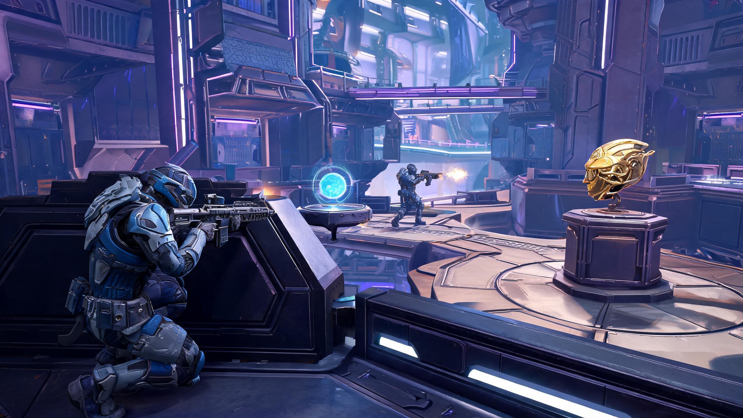 Original game-art scene showing choices in arena shooter games with in-game purchases