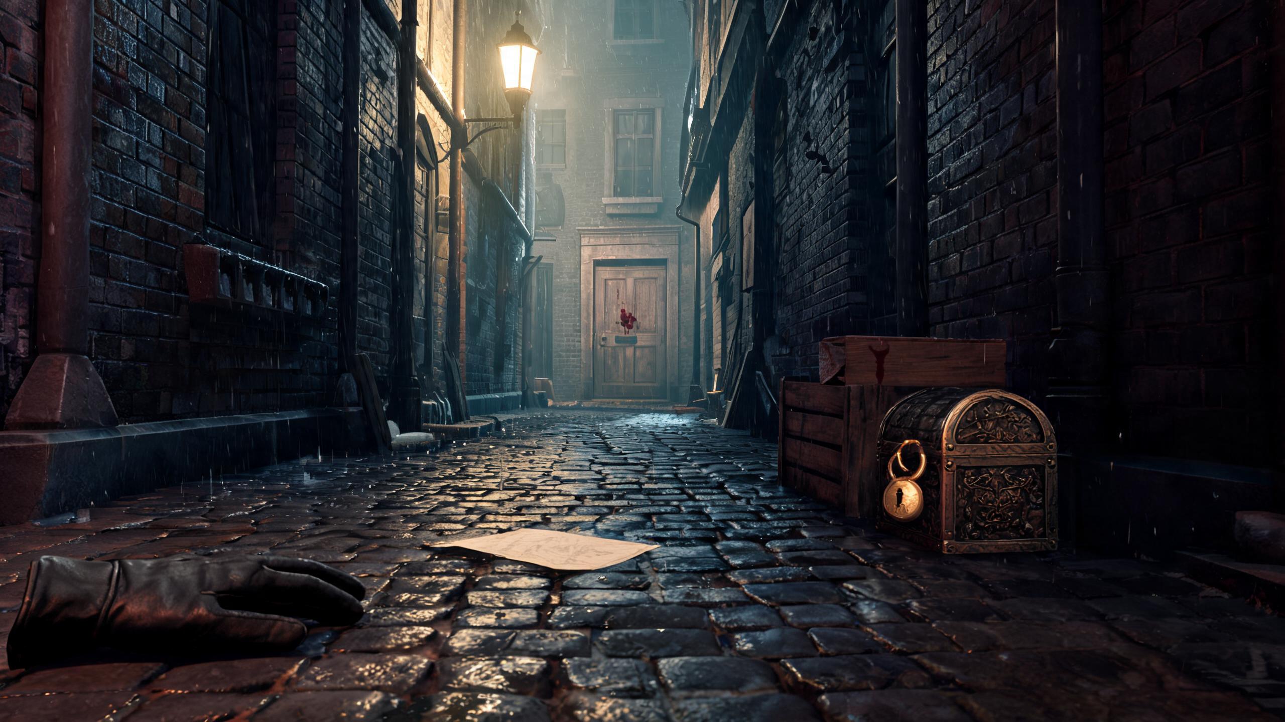 Original game-art scene showing a play session in crime and detective games with in-game purchases