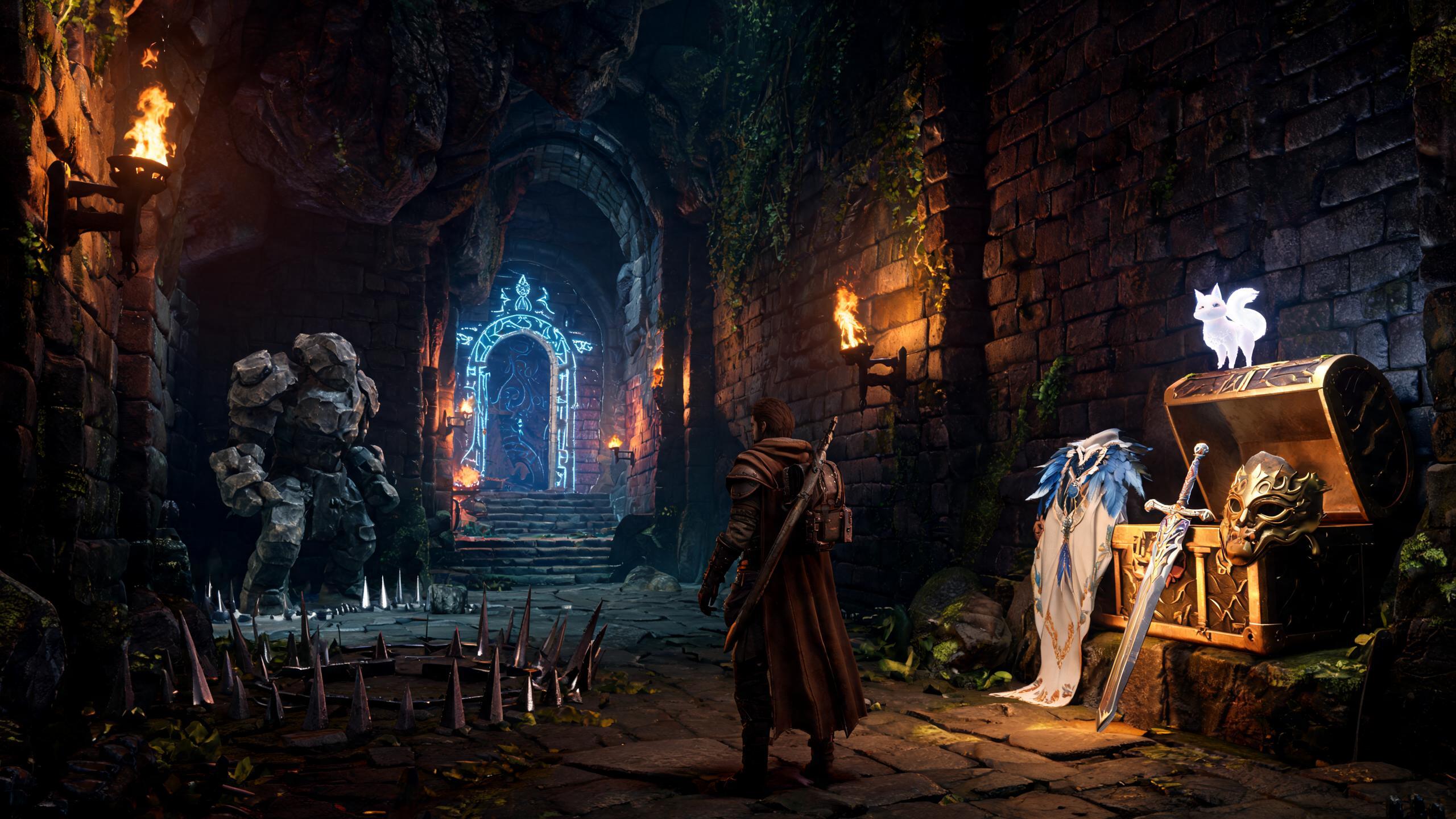 Original game-art scene showing choices in dungeon crawler games with in-game purchases