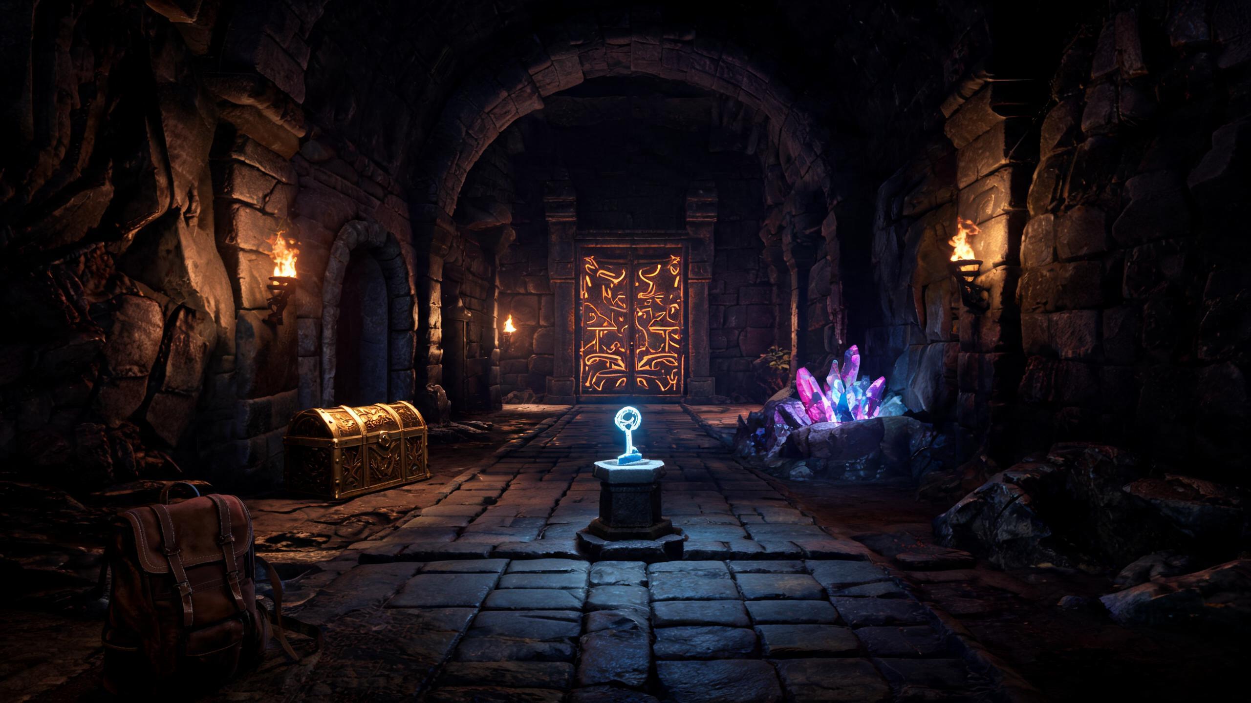 Original game-art scene showing a play session in dungeon crawler games with in-game purchases