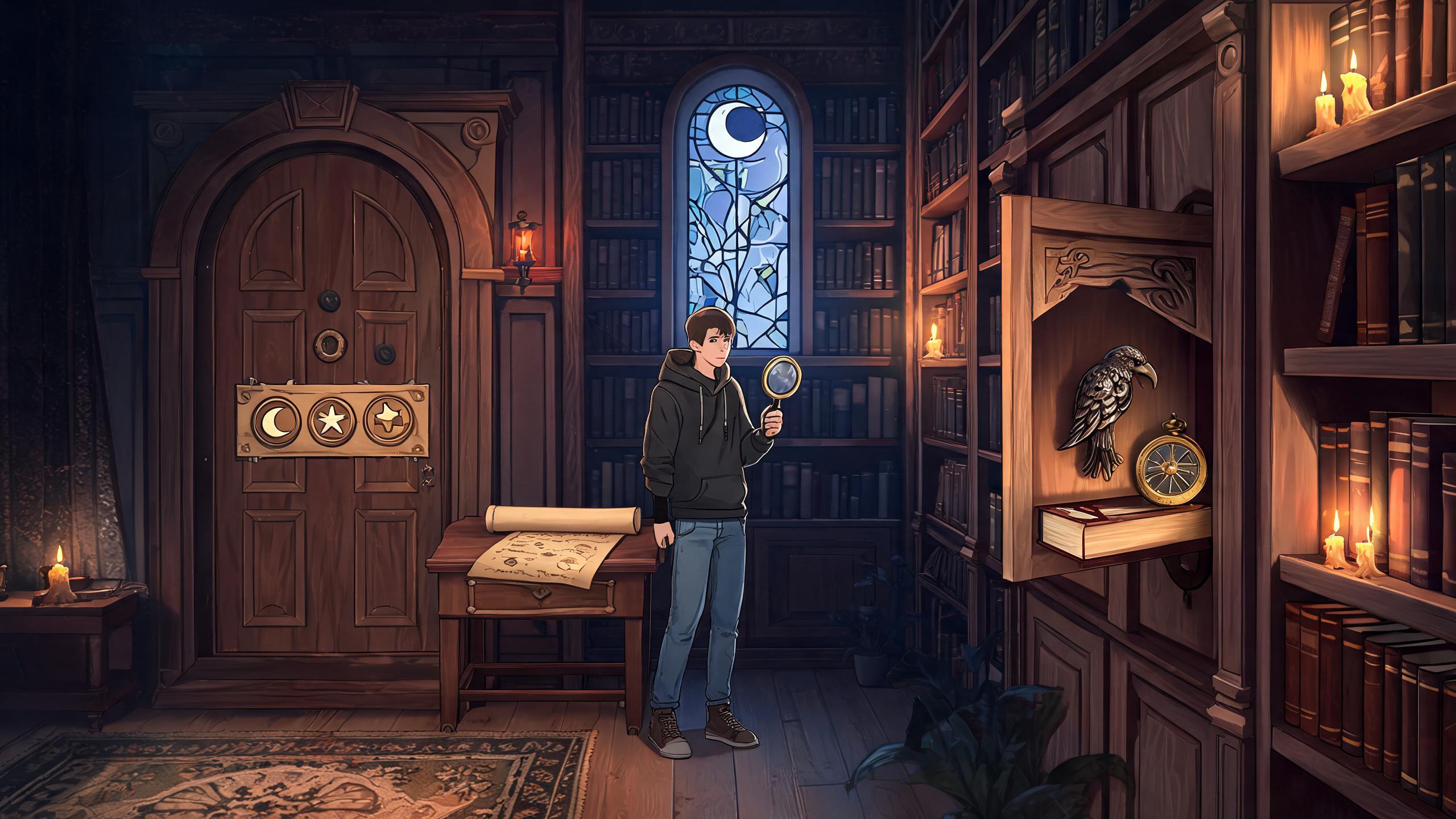 Original game-art scene showing choices in escape room games with in-game purchases