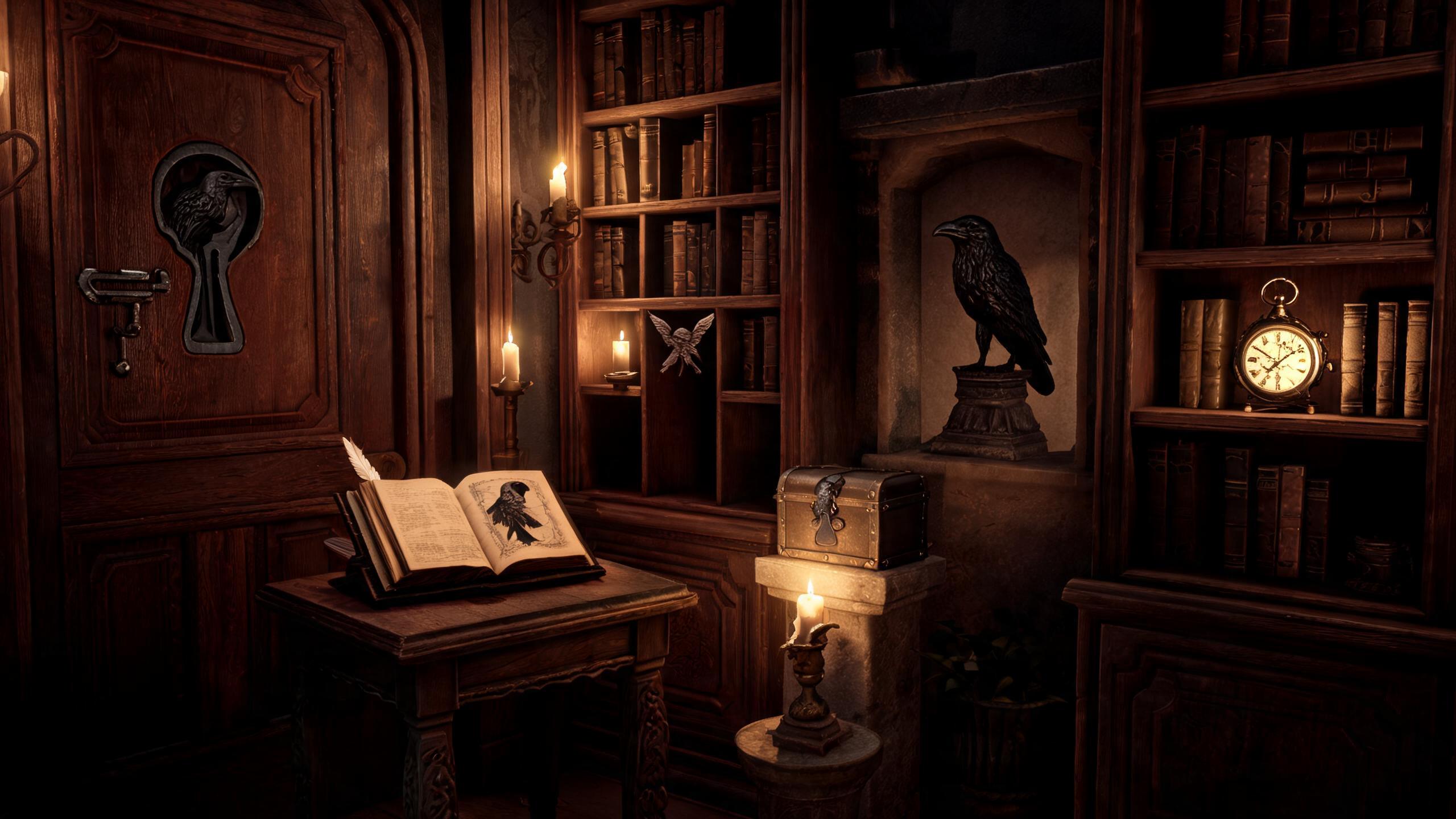 Original game-art scene showing a play session in escape room games with in-game purchases