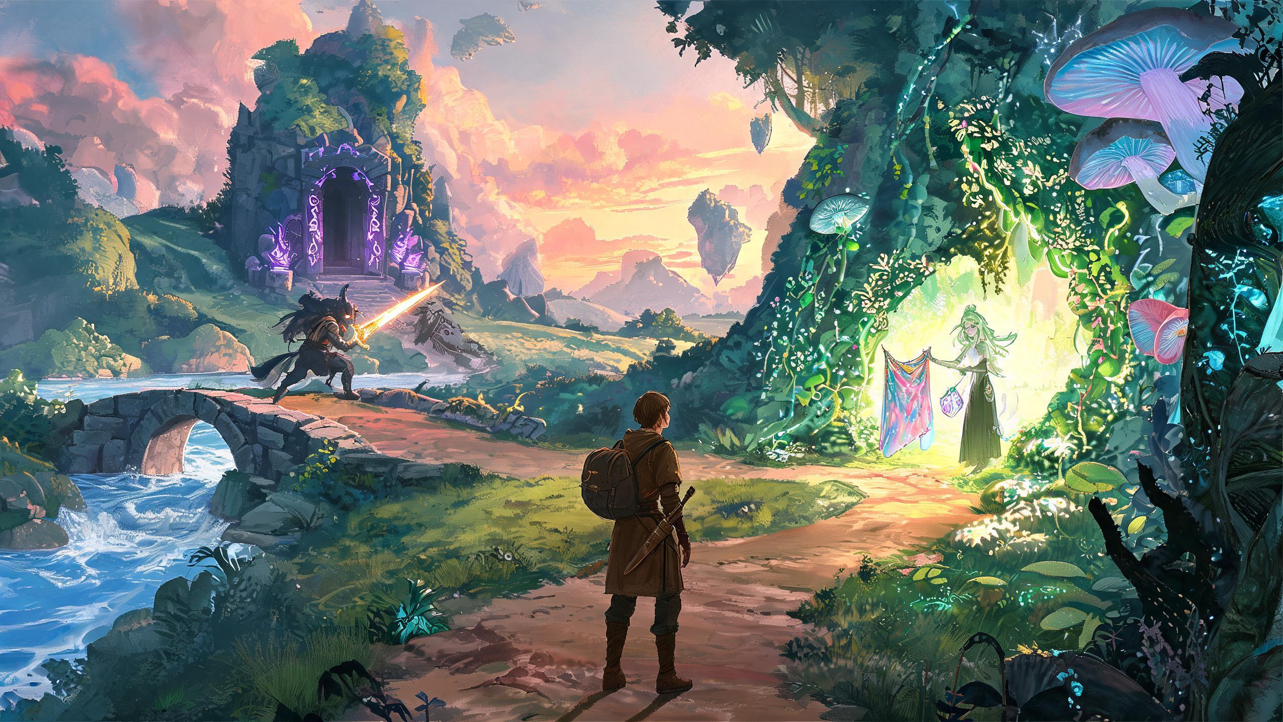 Original game-art scene showing choices in fantasy games with in-game purchases