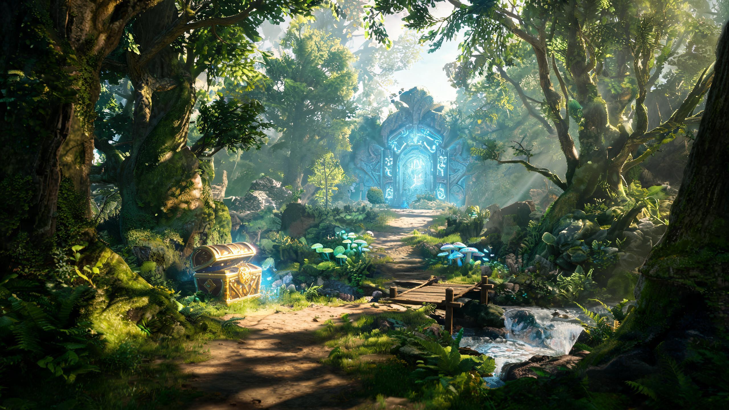 Original game-art scene showing a play session in fantasy games with in-game purchases