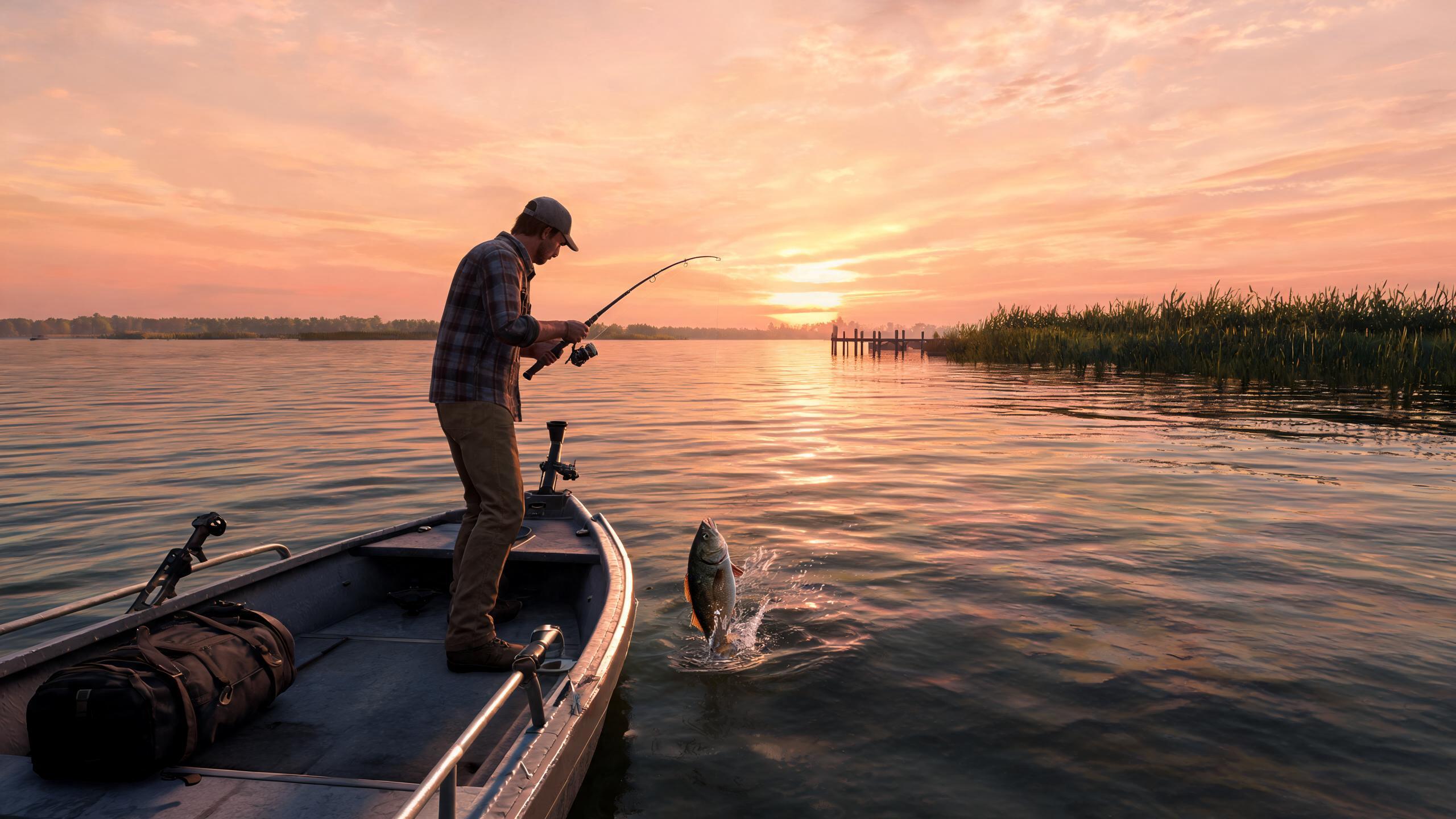 Original game-art scene showing a play session in fishing games with in-game purchases