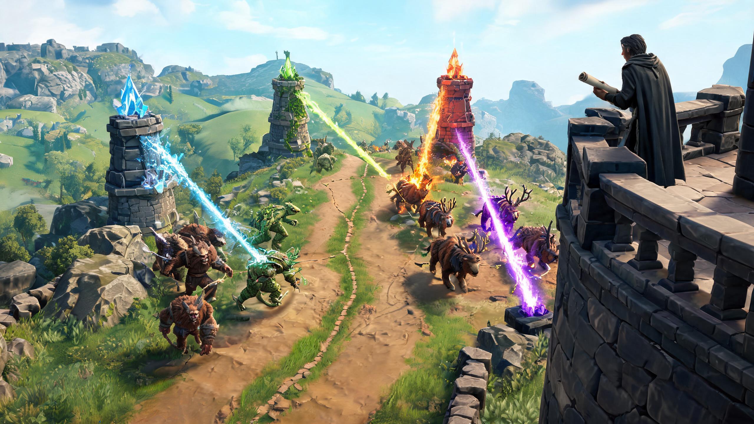 Original game-art scene showing a play session in tower defense games with in-game purchases