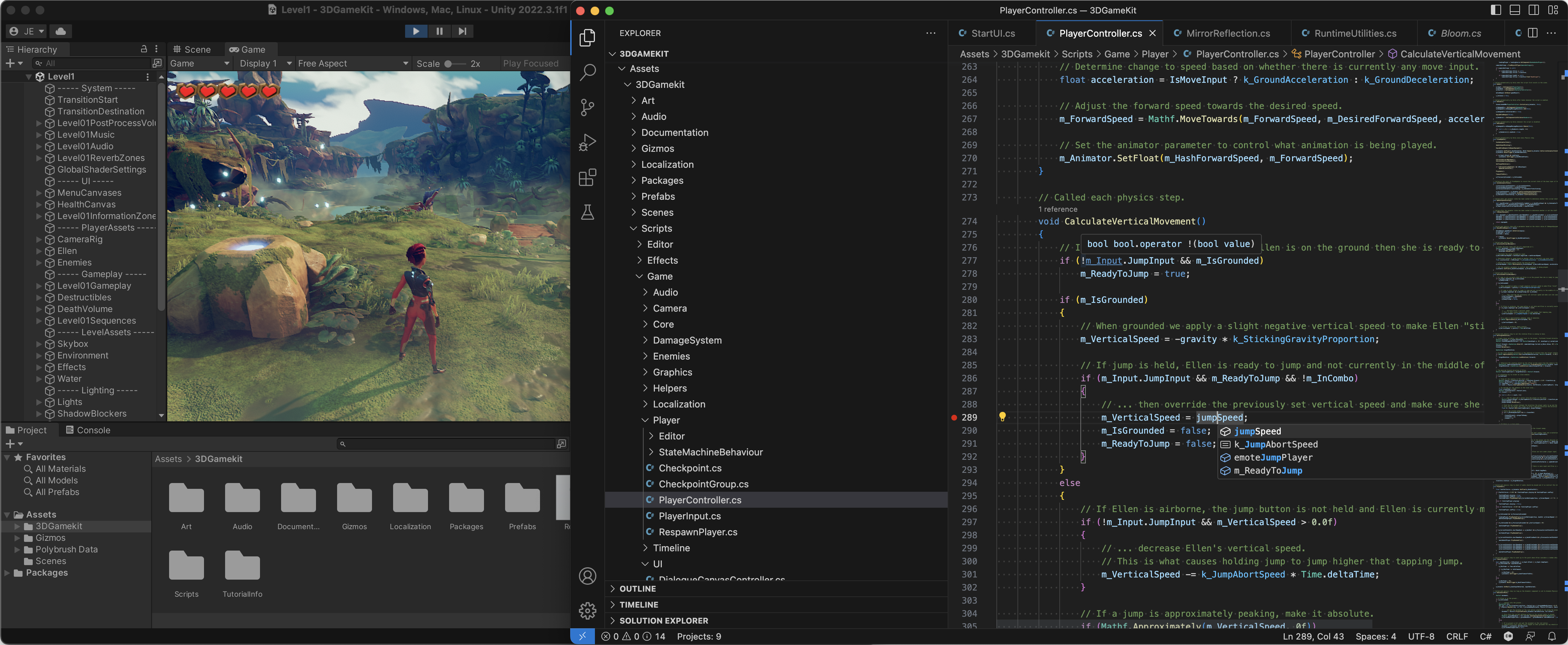 Unity game code development