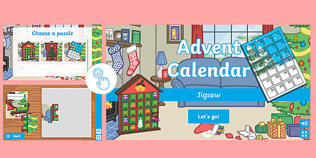 Interactive advent calendar game with mini-games and animations