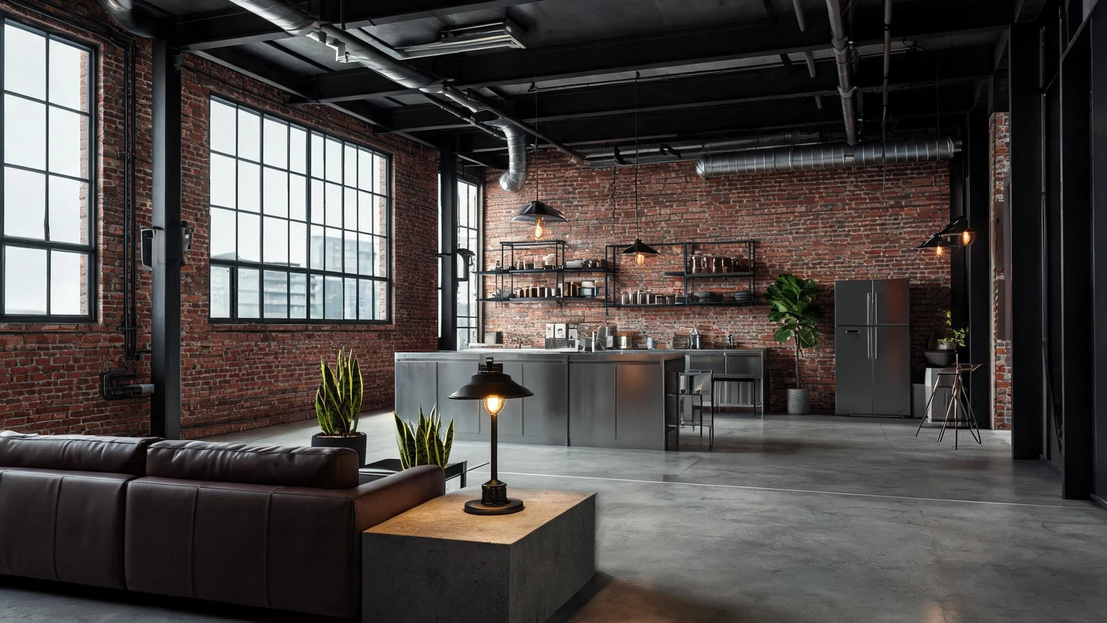 Create an industrial studio workspace image