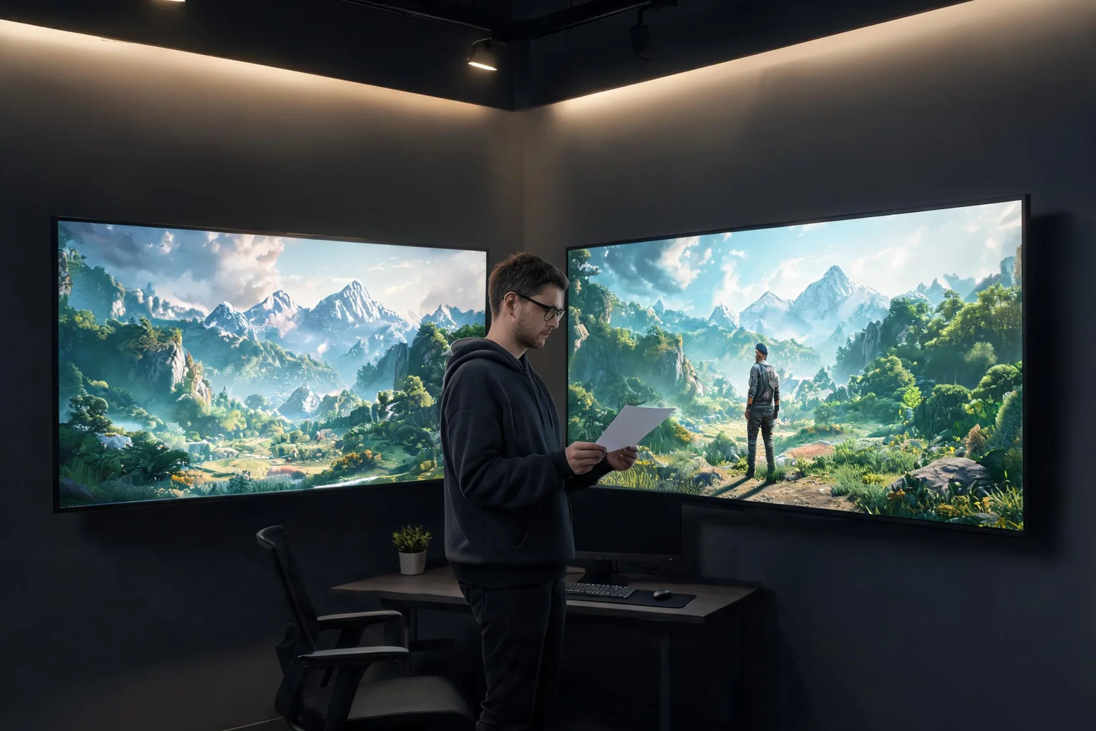 H3 영상 실험 비용과 플레이 가능한 Unreal 프로토타입 결정을 비교하는 게임 스튜디오의 편집 콘셉트