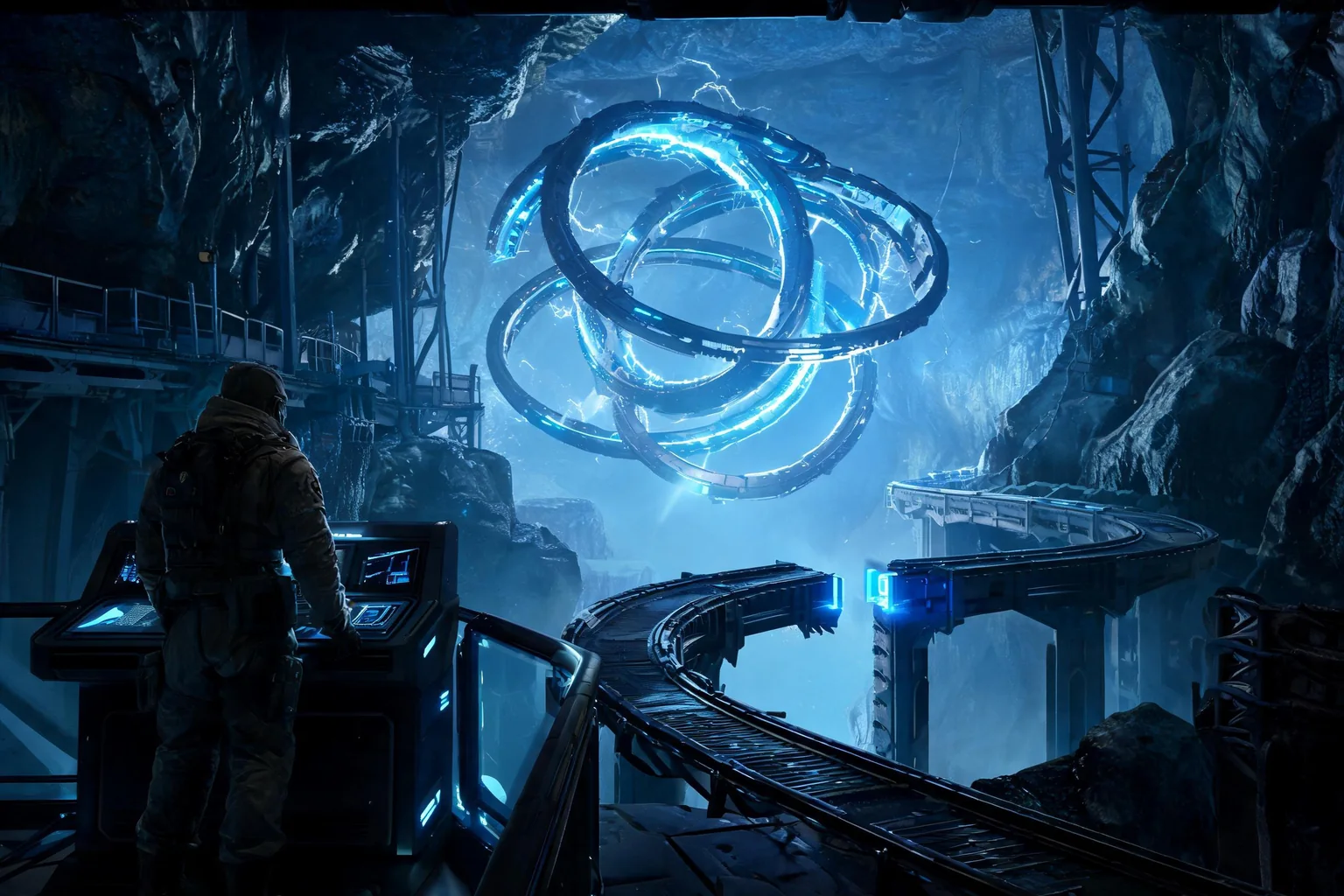 Concept éditorial de prévisualisation d’une révélation d’observatoire souterrain reconstructible dans Unreal Sequencer