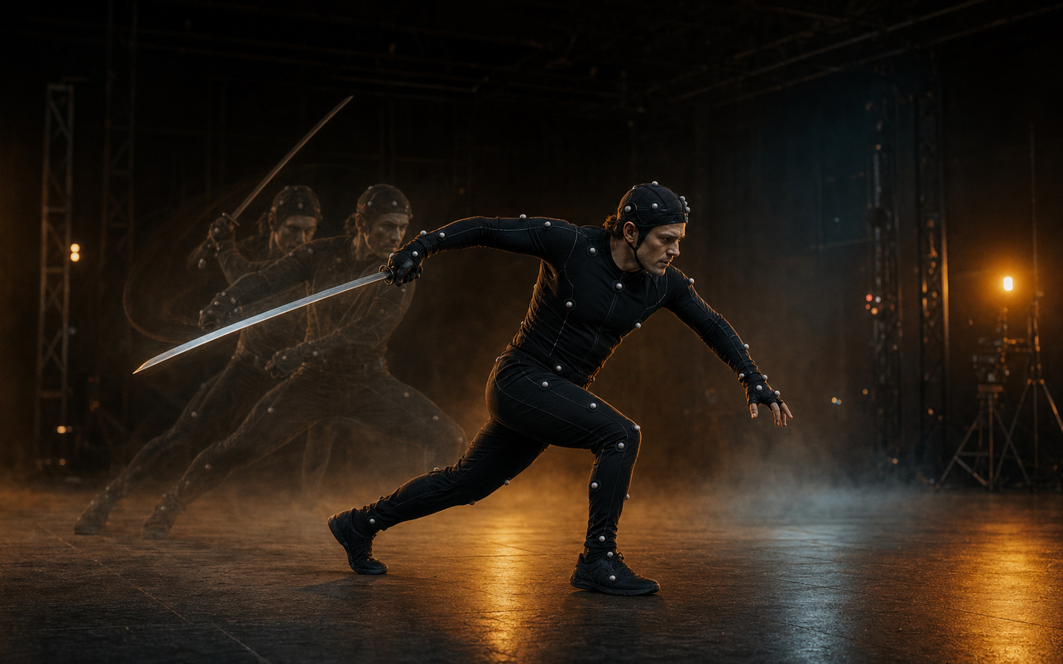 Cinematic humanoid character motion scene used as the Motion Generation cover