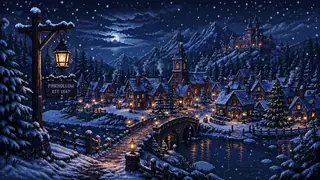 Pixel art snowy village