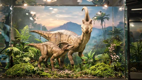 Close-up prehistoric dinosaur art concept image with crisp subject focus