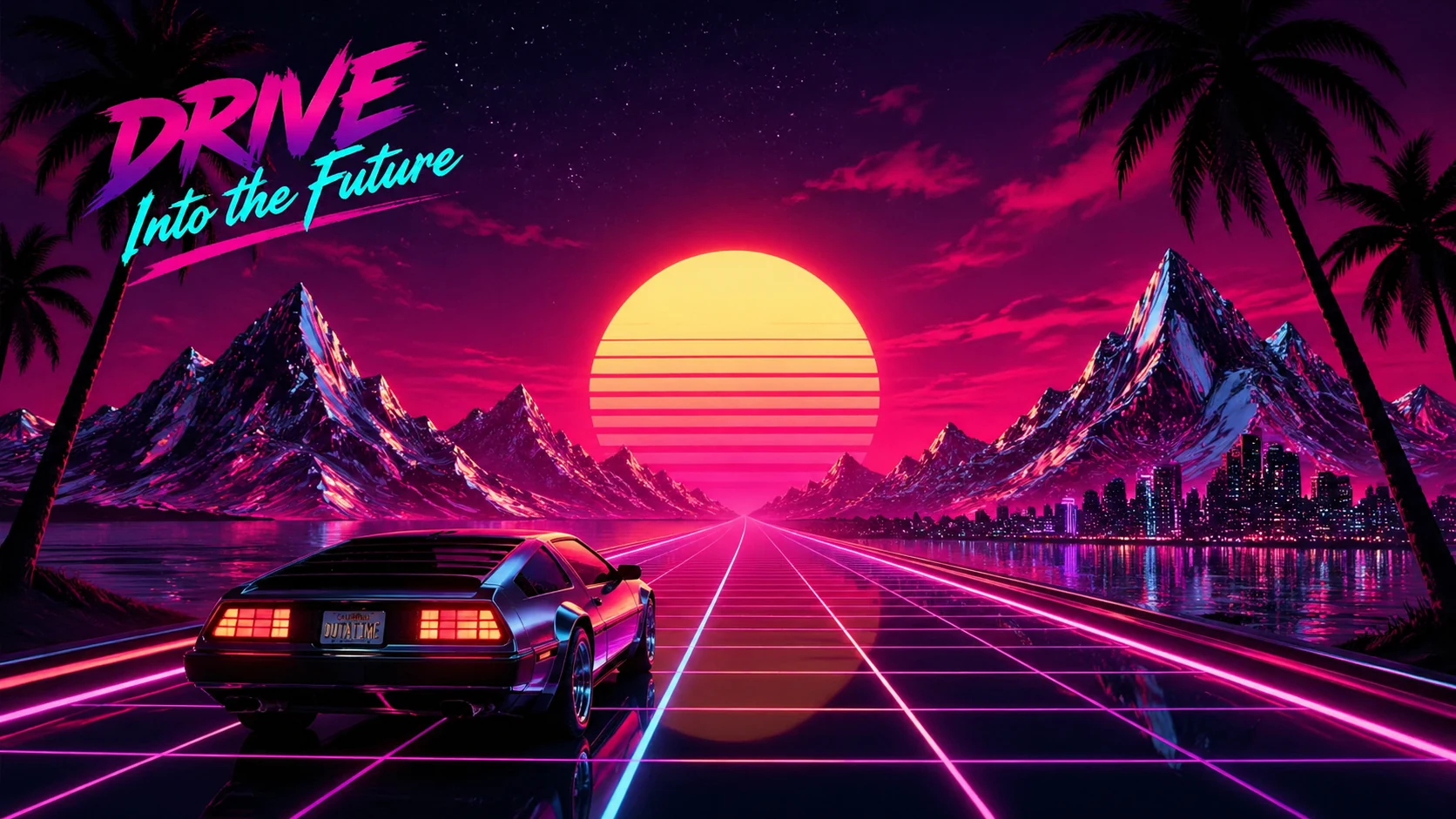 Retro 80s synthwave landscape
