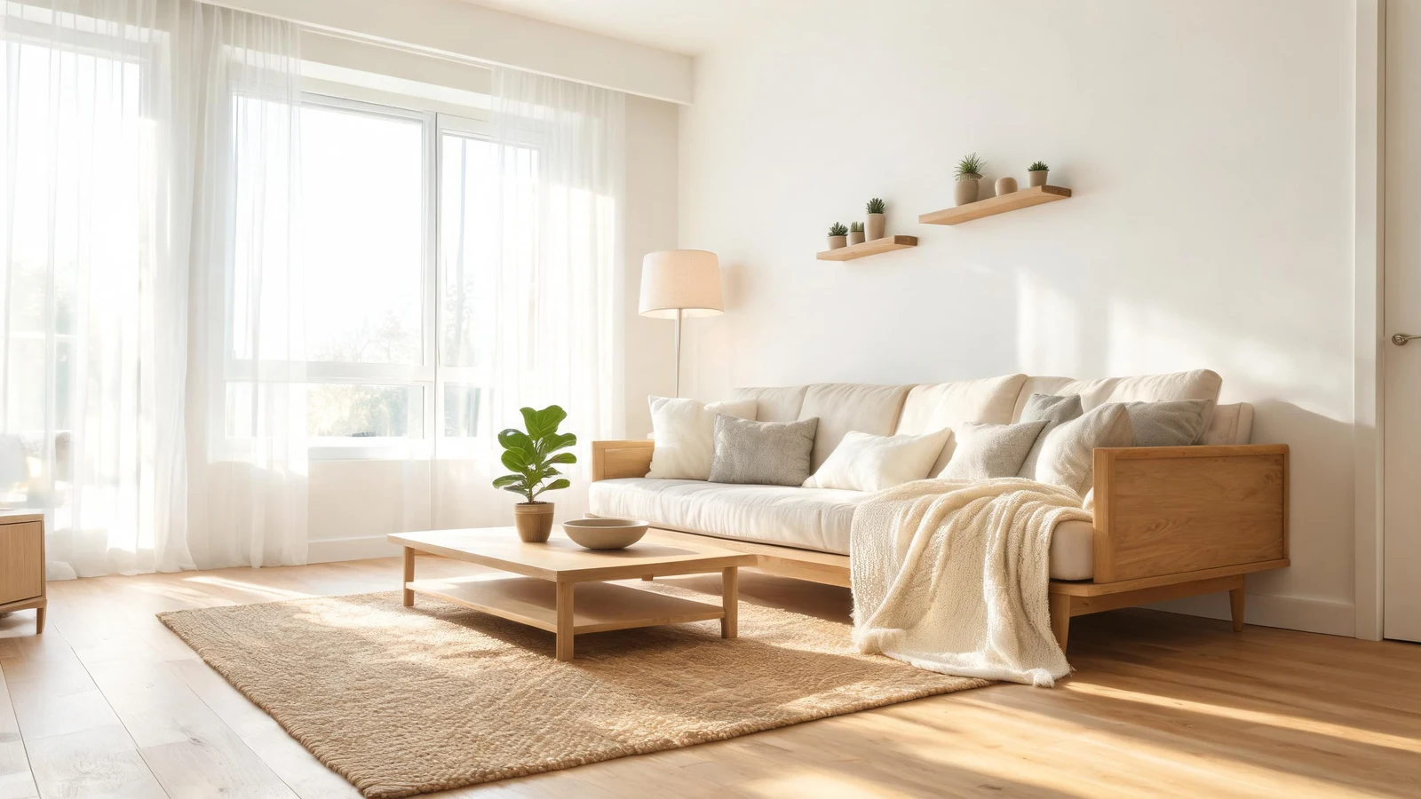 Create a Scandinavian hygge living room scene