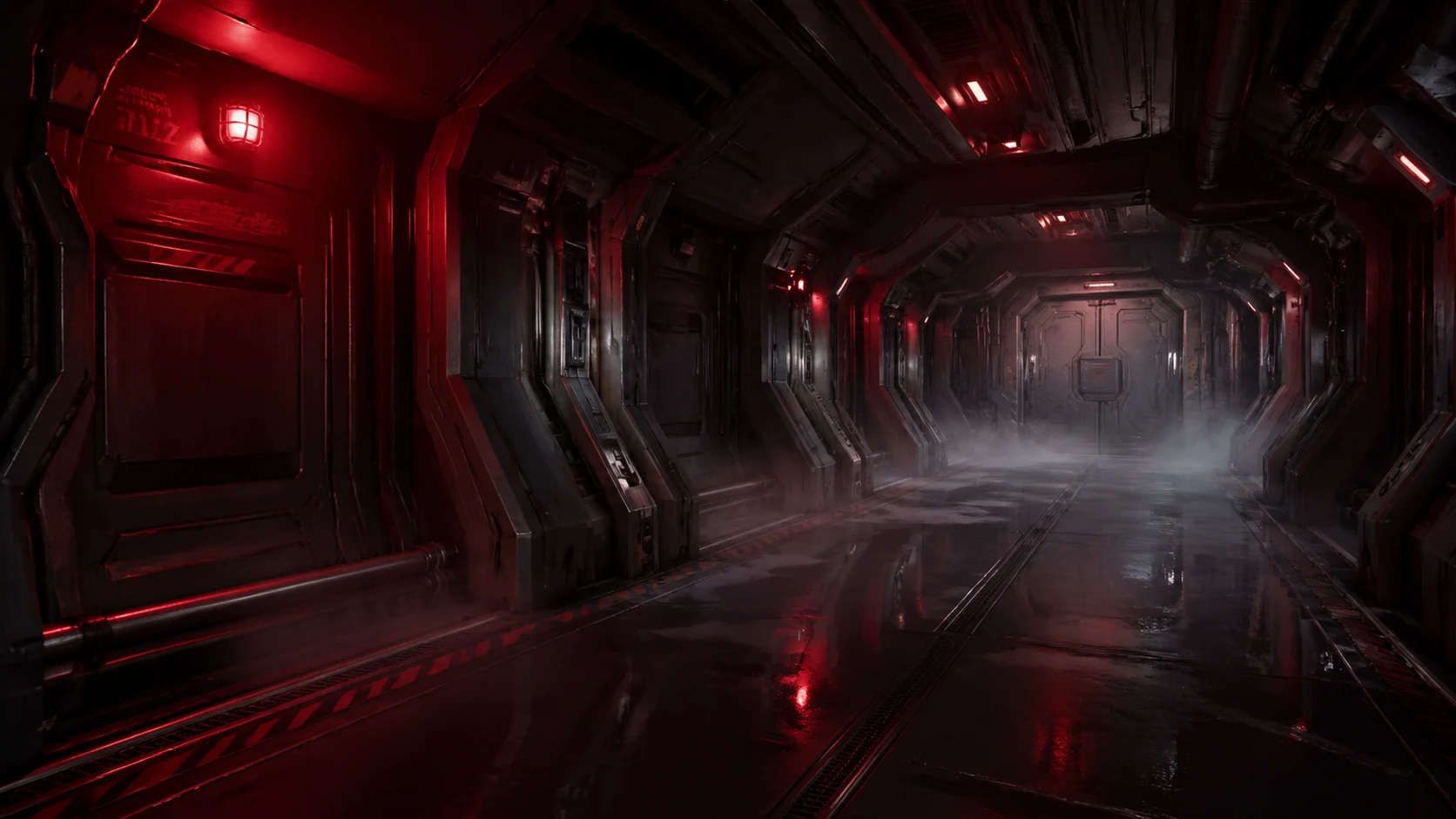 Sci-Fi Corridor Game Background AI image prompt example 2