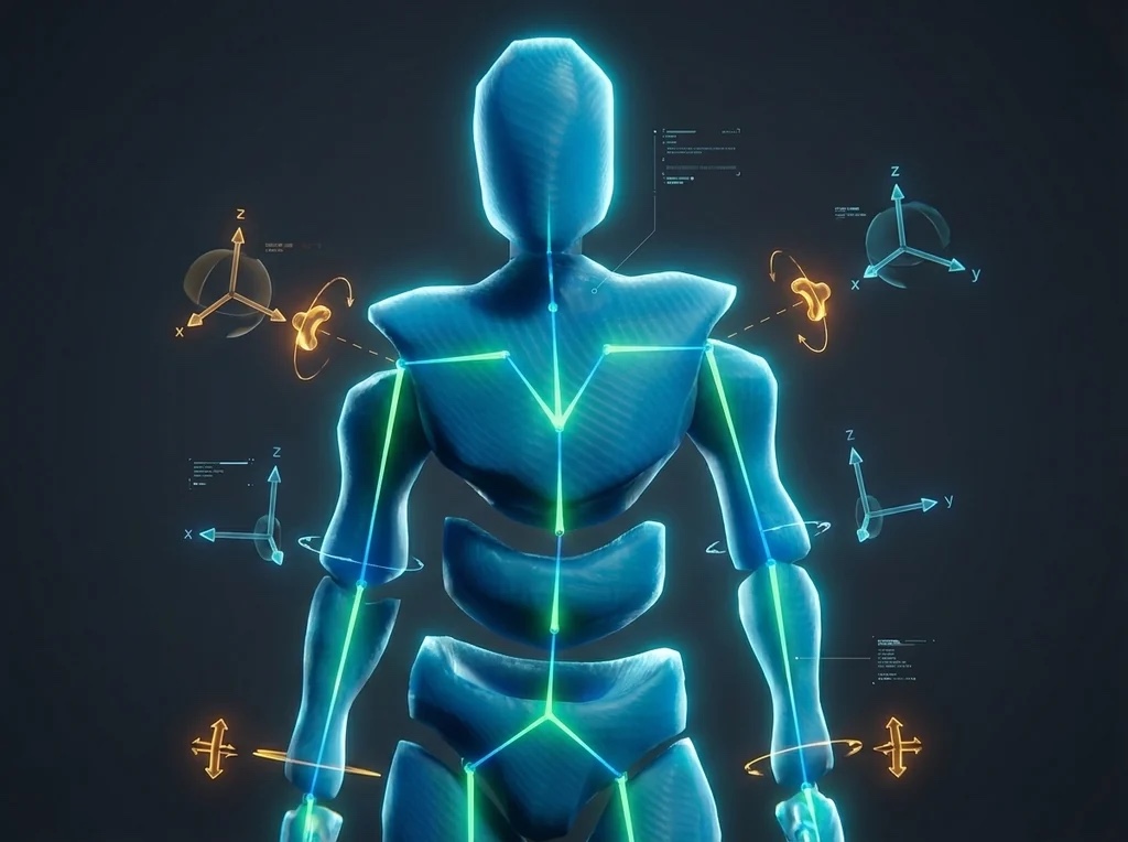 Humanoid 3D character with a visible skeleton rig used as the Skeleton Rigging topic cover