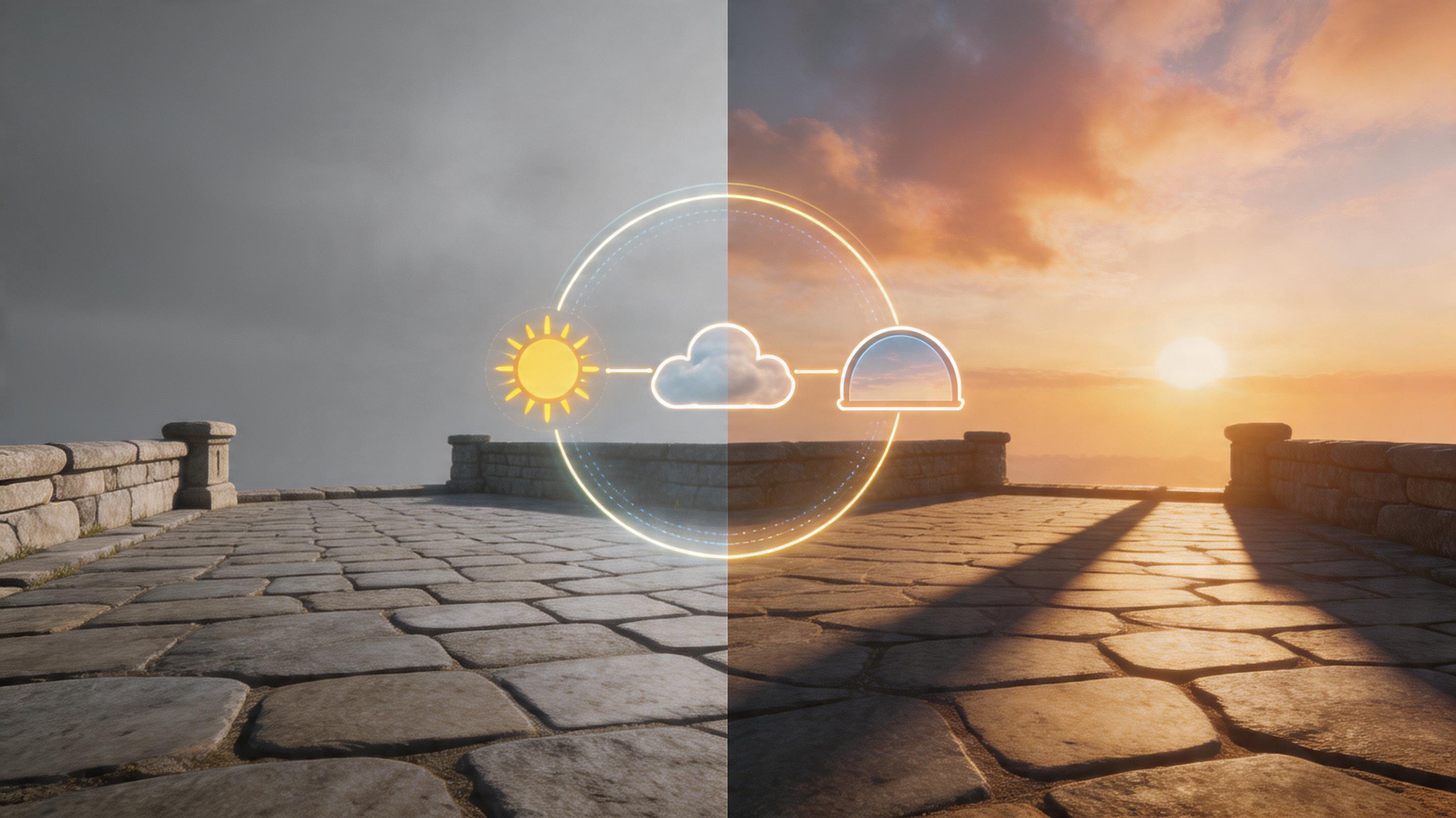 Prompt-first workflow illustration for AI Skybox Texture Generator